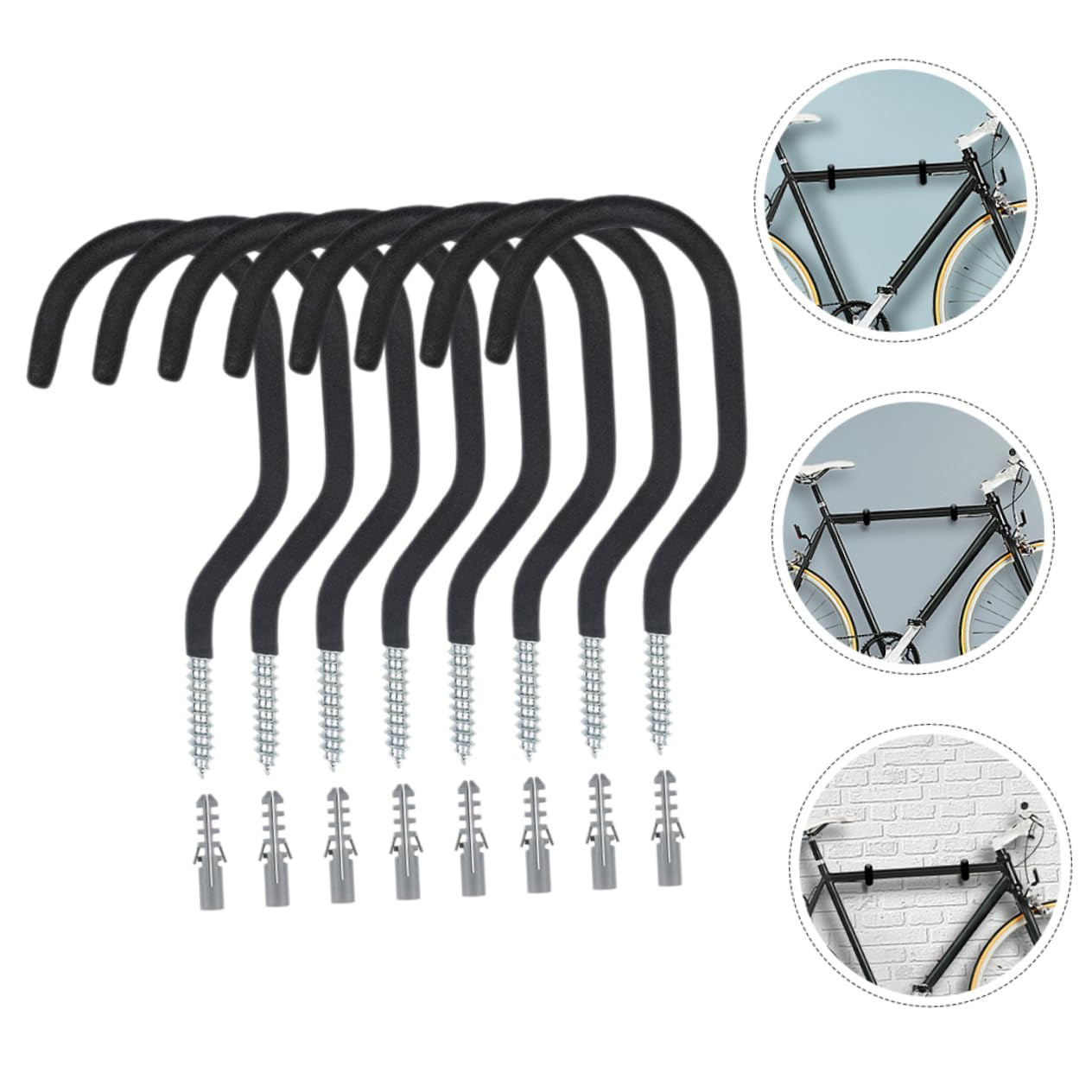 16 Pcs Heavy Duty Bike Hooks for Indoor Bike Storage - Black Carbon Steel Wall Mount Rack for Electric Bikes & Bicycles - Perfect for Garage, Basement & Apartment Organization