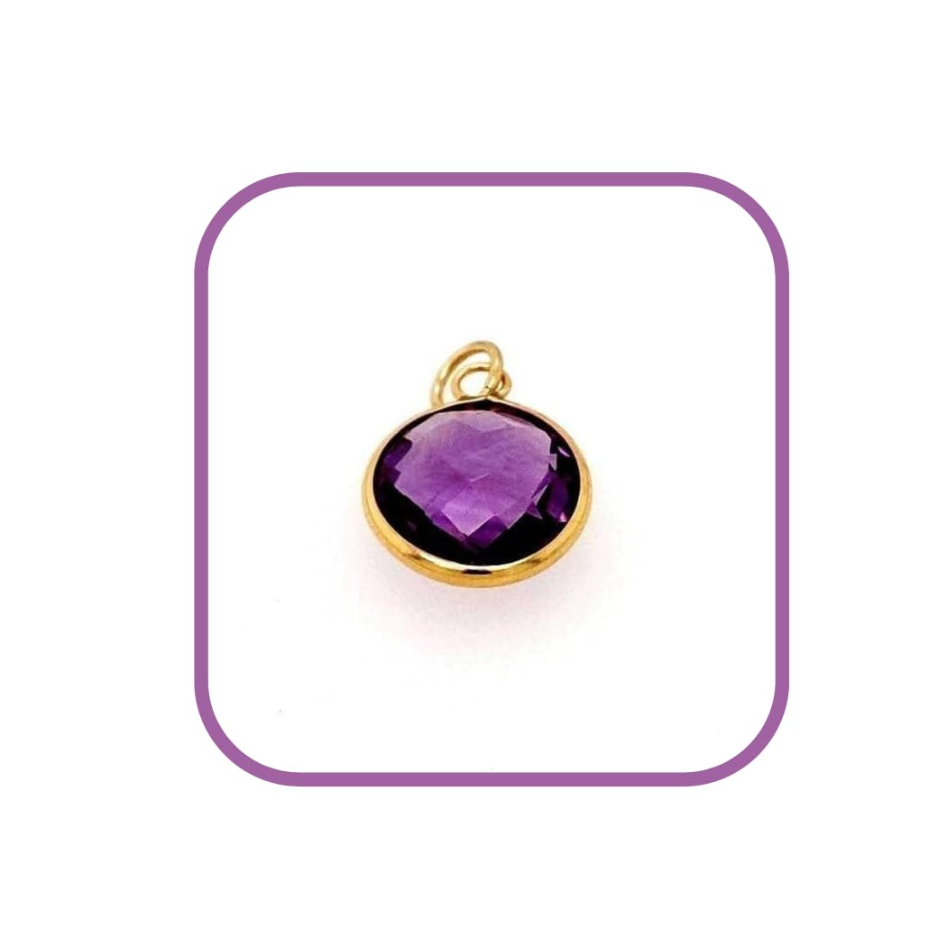 10mm Natural Round Amethyst Bezel Pendant in 14k Solid Yellow Gold - Genuine Gemstone Jewelry for Women - Perfect for Everyday Wear, Gift Giving & Special Occasions