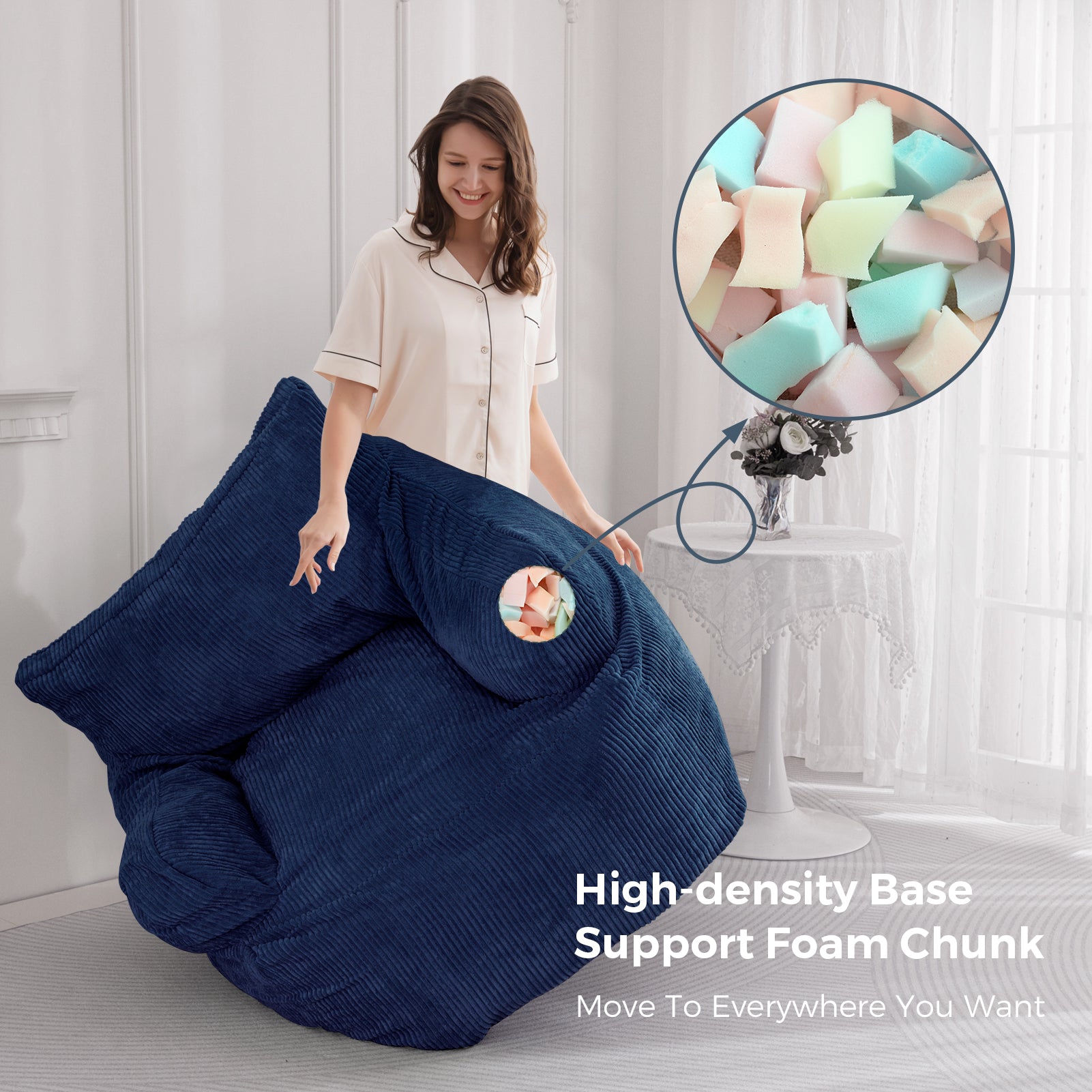 MAXYOYO Giant Bean Bag Chair - Oversized Stuffed Bean Bag Couch for Living Room, Bedroom & Game Room - Navy Blue Comfortable Lounge Seating for Adults & Teens