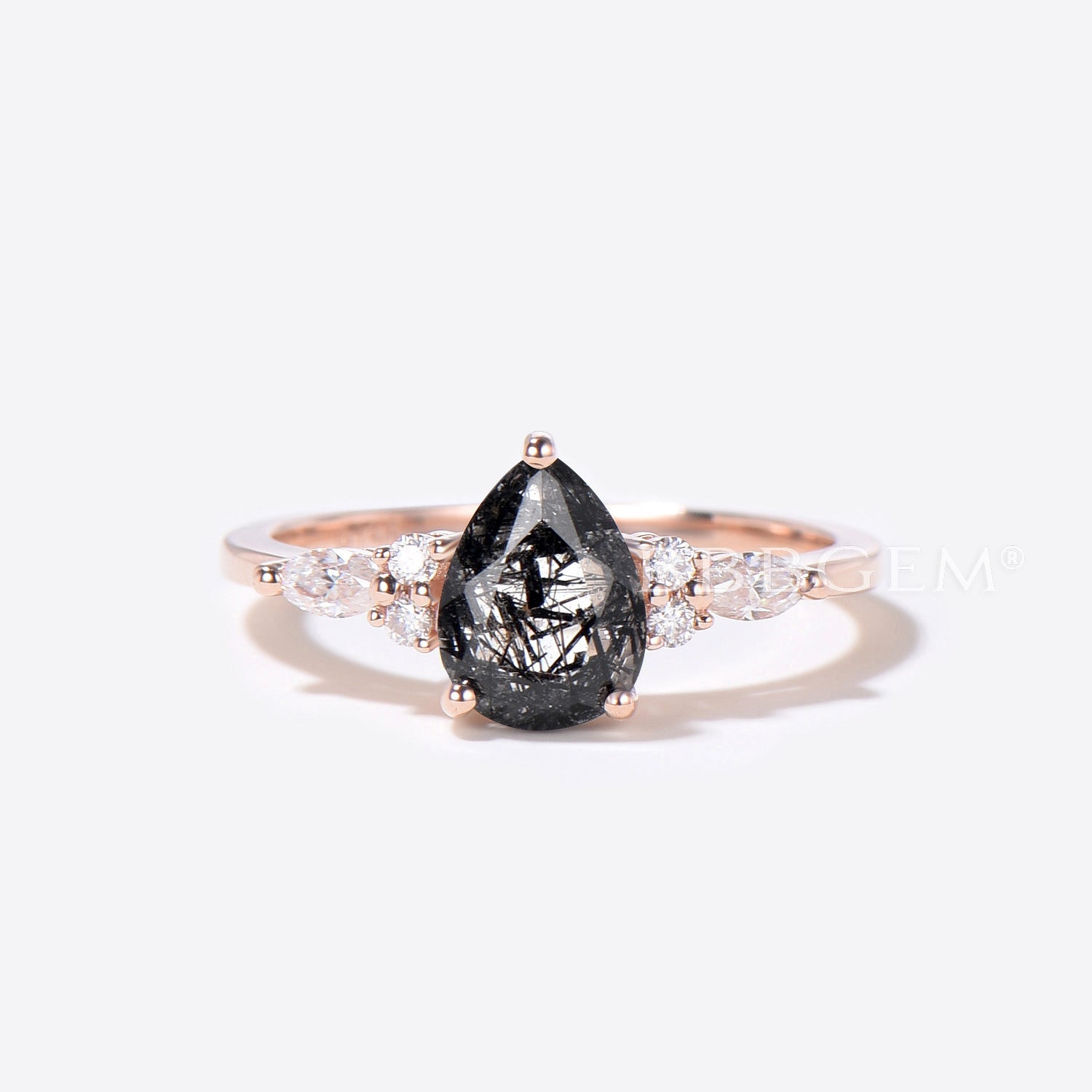 Black Rutilated Quartz Engagement Ring - Moissanite & Spinel Wedding Band for Women - Elegant Jewelry for Proposals, Anniversaries, and Special Occasions