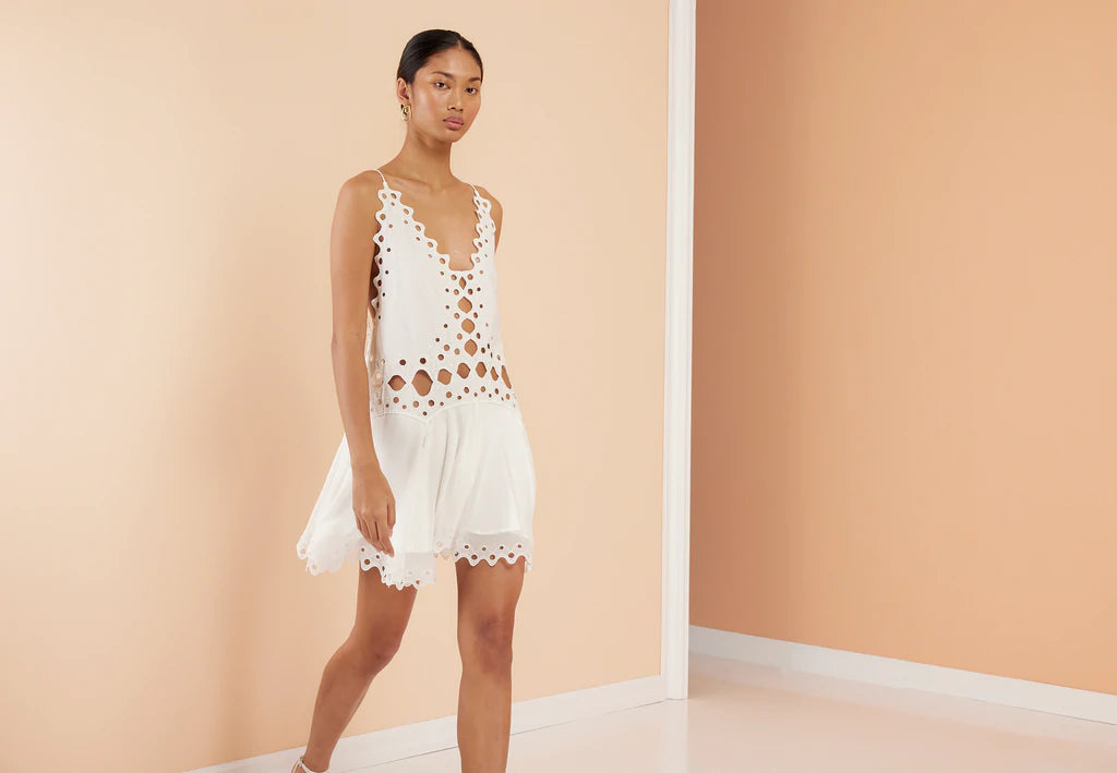 Cleo Open Back Dress in Off White - Elegant Summer Party & Wedding Guest Outfit