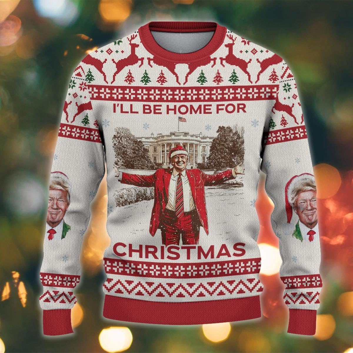 Funny Trump Ugly Christmas Sweater - 'I'll Be Home for Christmas' MAGA Gift for Trump Supporters, Women & Men | Team Trump JD Vance 2024 | Perfect for Holiday Parties, Festive Gatherings & Political Humor