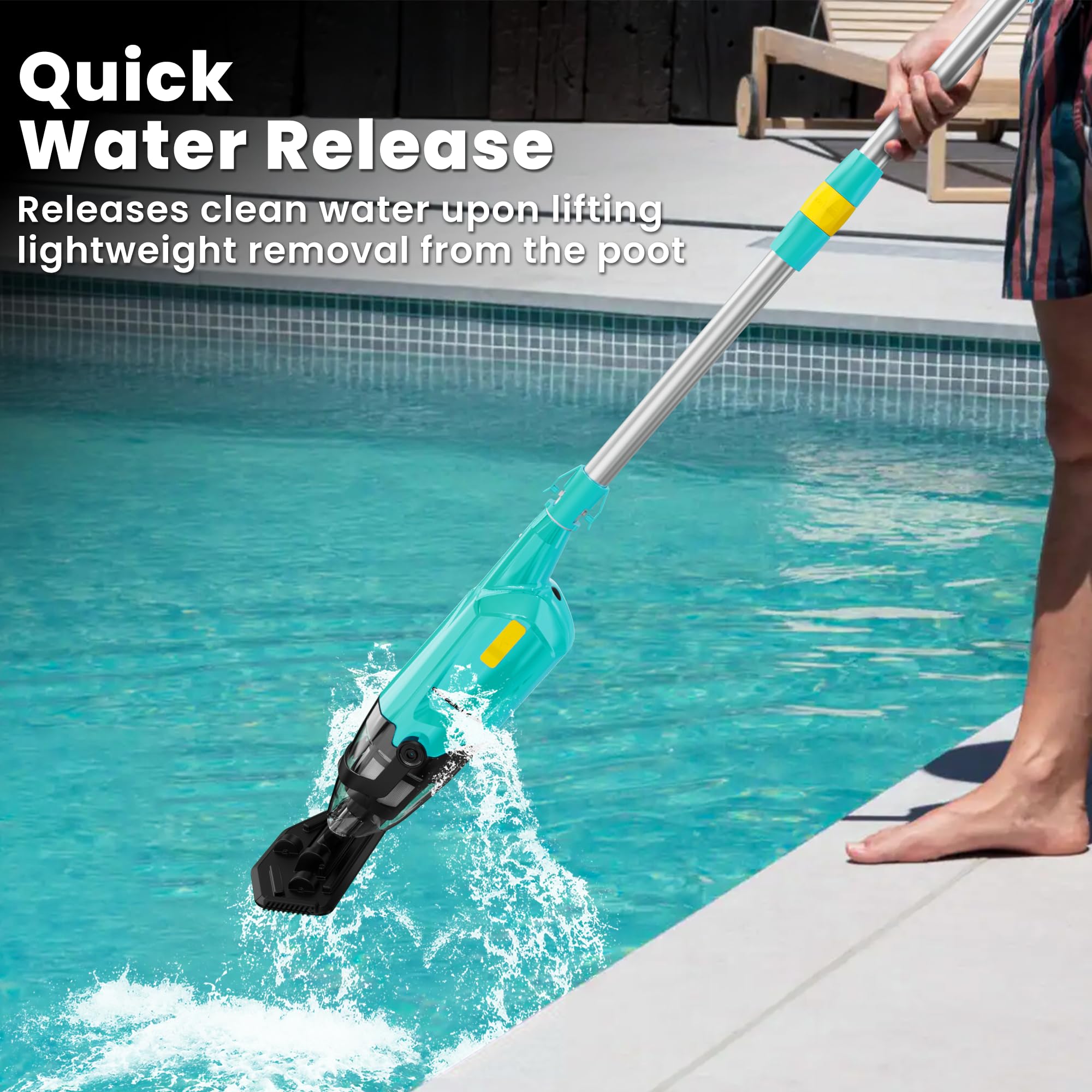 EFURDEN Cordless Rechargeable Pool Vacuum Cleaner - 60 Min Runtime, Handheld for Above Ground & Inground Pools, Spas, Hot Tubs - Efficient Sand & Debris Removal - Lightweight Green Design (Perfect for Quick Pool Maintenance & Seasonal Cleaning)