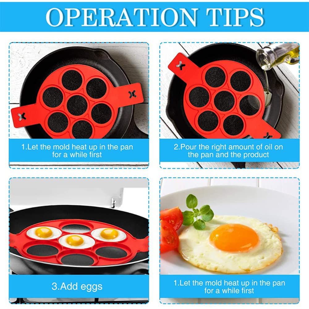 Nonstick Silicone Pancake & Egg Rings - Reusable Round Molds for Perfect Pancakes, Fried Eggs - Kitchen Baking & Cooking Tools for Breakfast, Brunch, Camping & Family Cooking