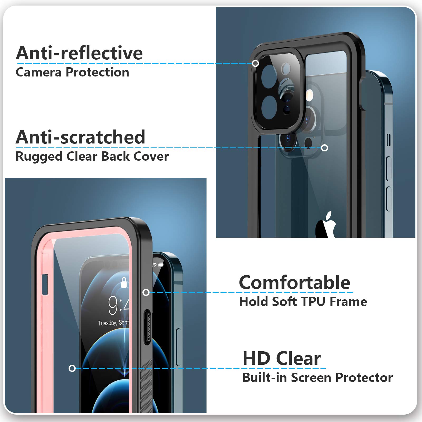 SPIDERCASE Rugged Waterproof iPhone 12 Pro Max Case with Built-in Screen Protector | Shockproof Full Body Protection for 6.7