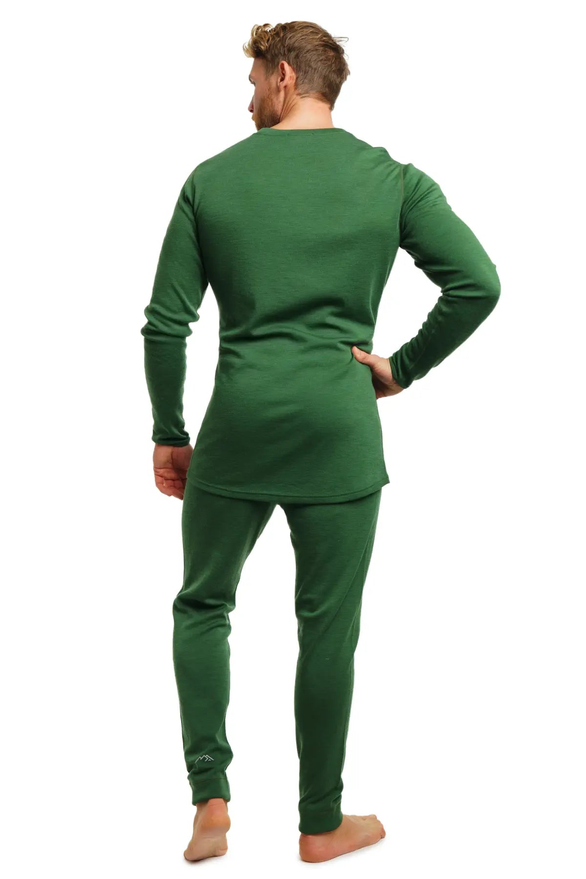 Men's Merino Wool Thermal Underwear Set 250g - Olive Green Base Layer for Cold Weather Hiking, Skiing & Winter Sports