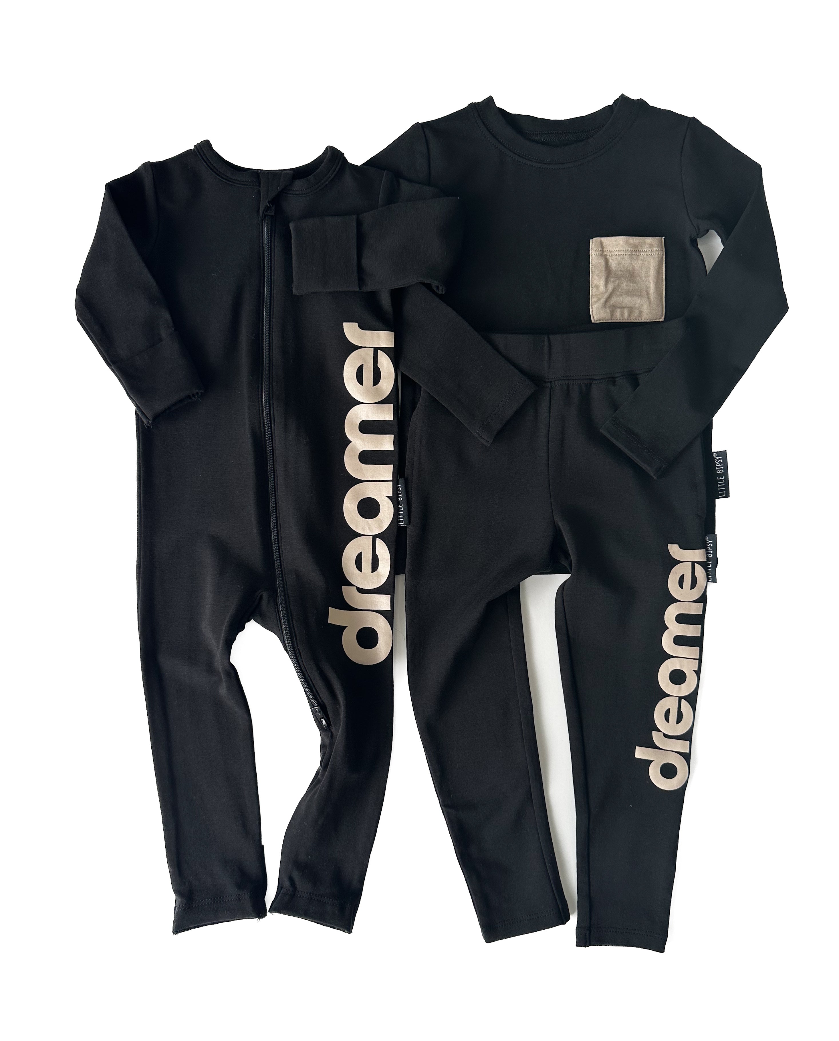 LB x Baby Breez Long Sleeve Dreamer 2-Piece Pajama Set - Black | Soft Cotton Sleepwear for Toddlers & Kids | Perfect for Bedtime, Lounging & Family Matching Outfits