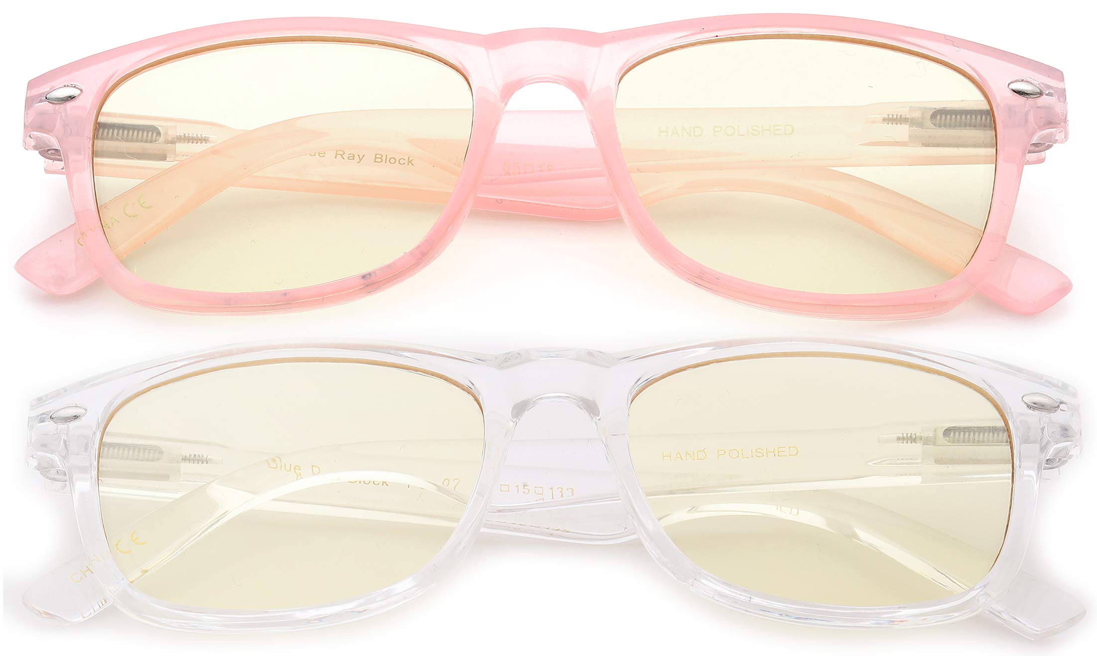Blue Light Blocking Glasses for Kids & Teens - Anti Eyestrain Computer Glasses for Girls and Boys Ages 3+ (2 Pack - Pink & Clear) - Perfect for Online Classes, Gaming & Screen Time Protection