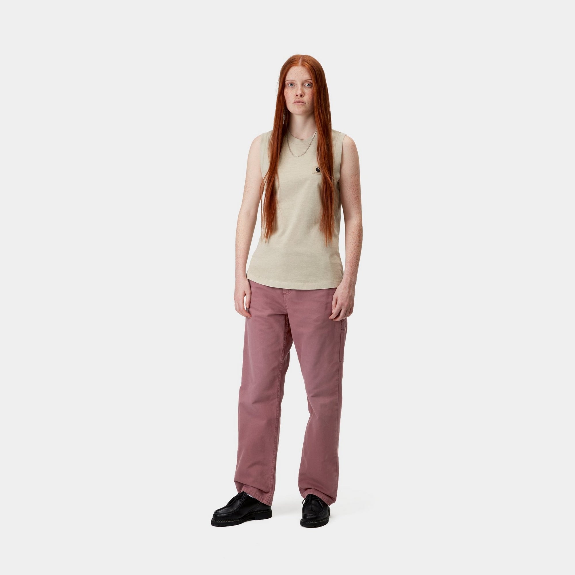 Pierce Straight Leg Pants for Women - Dusky Pink Stone Canvas Fabric | Casual Office Wear & Everyday Comfort