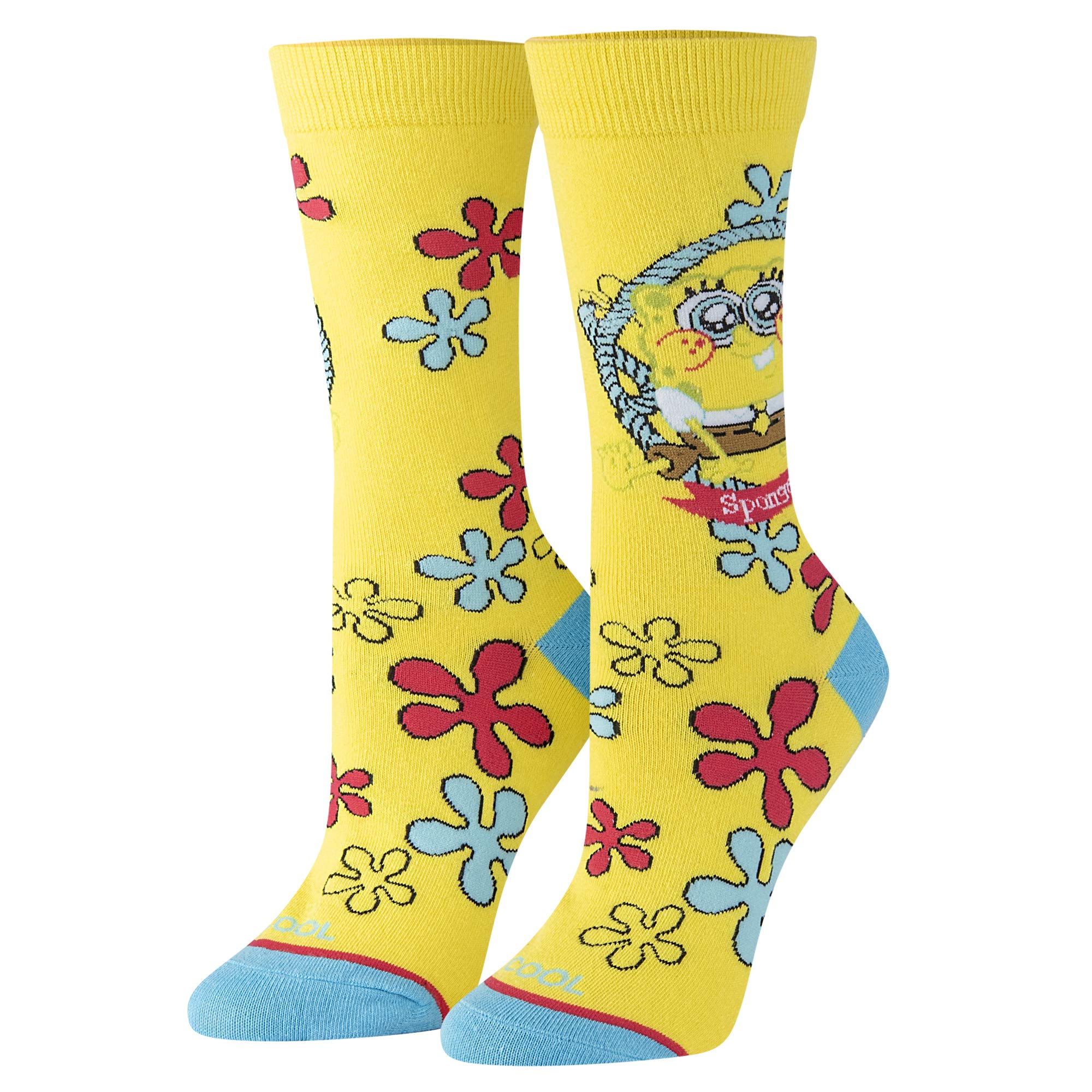 SpongeBob Novelty Crew Socks for Women - Fun Cartoon Graphic Print Comfortable Cotton Socks (Large) - Perfect for Cosplay, Gifts, and Everyday Wear