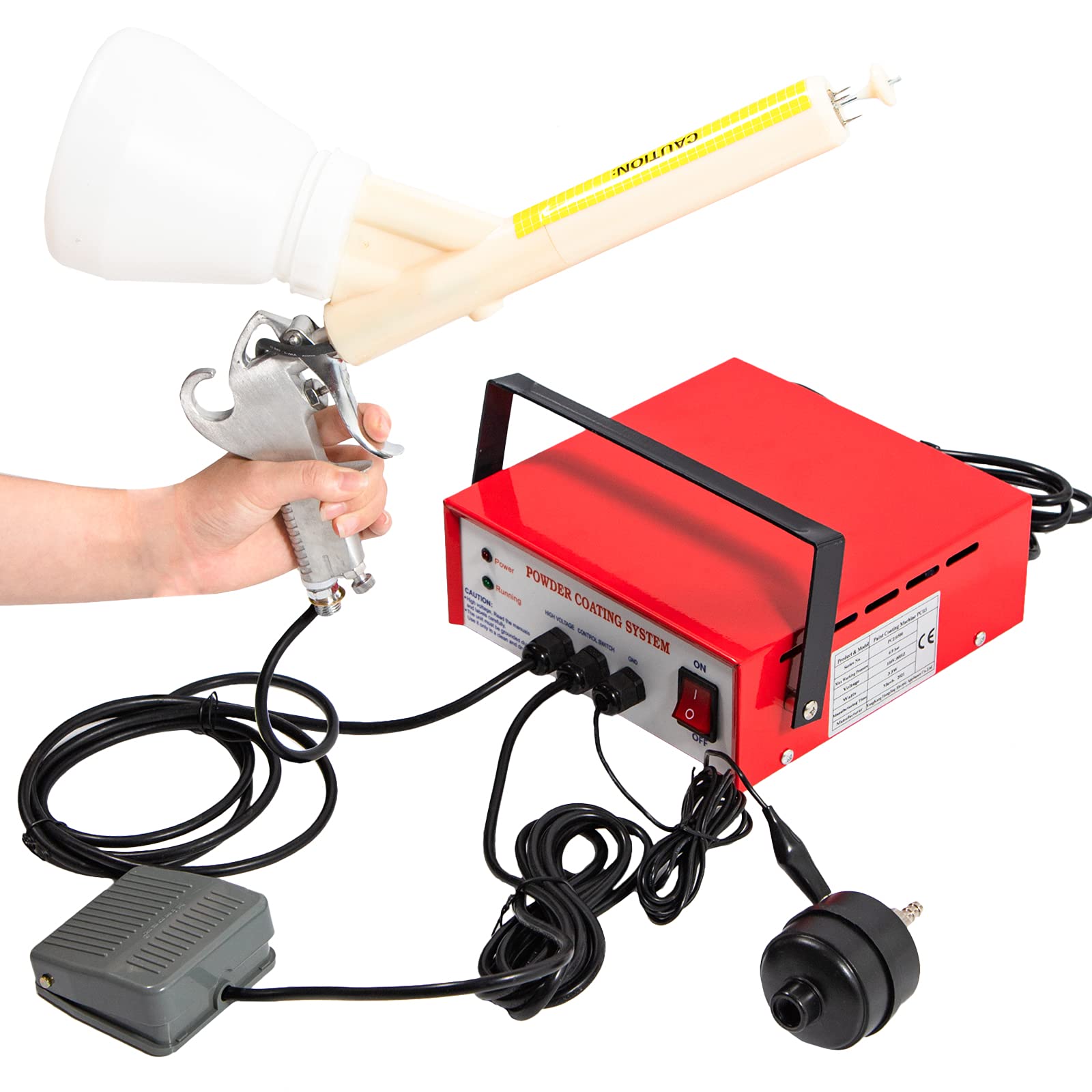 TBVECHI PC03-5 Electrostatic Spray Gun Kit with Foot Switch - 220V Red Paint Coating System for Automotive, Furniture & Metal Projects | Professional Spray Painting Equipment for DIY & Industrial Use