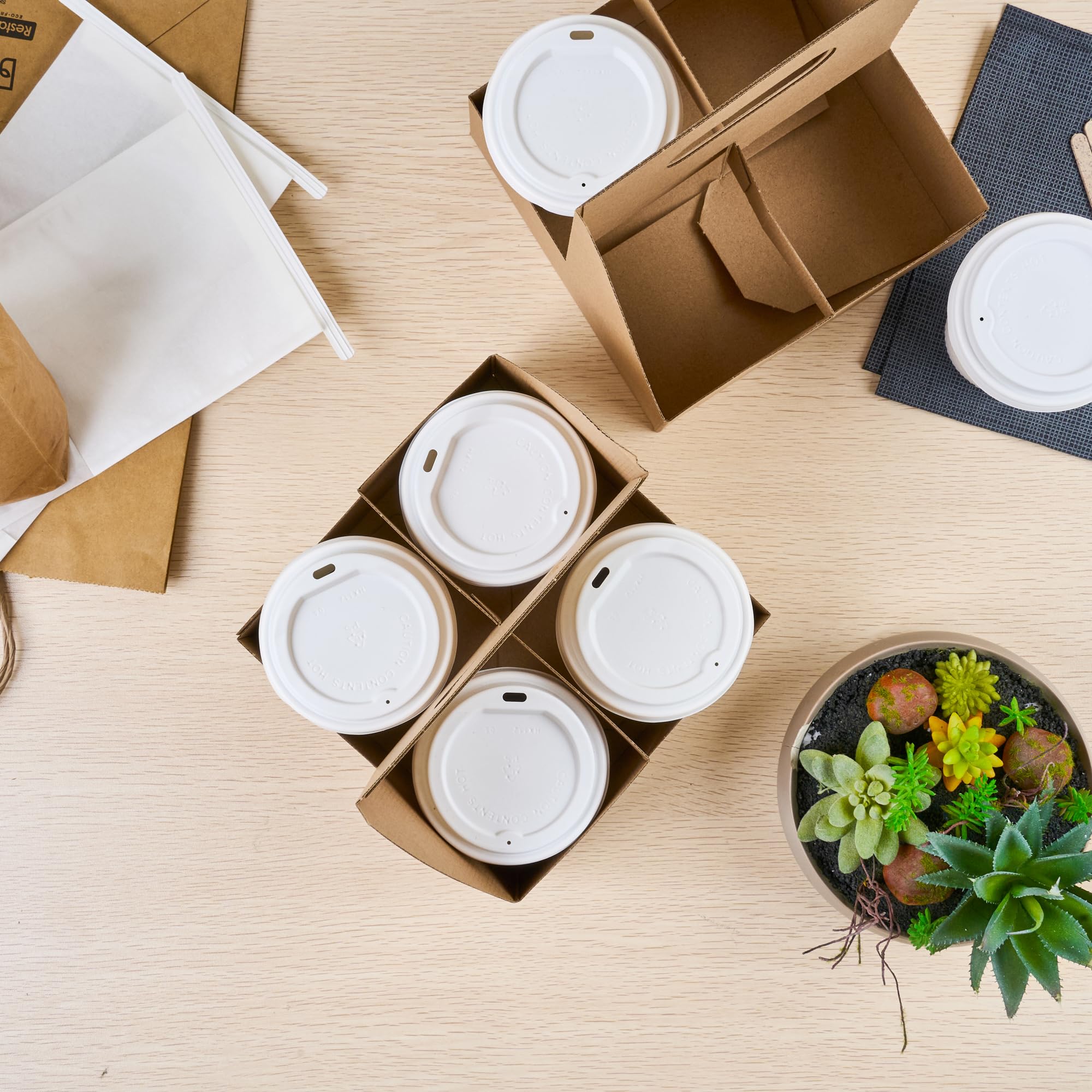 Restaurantware Altalena 100-Pack Disposable Drink Carriers with Handles - Kraft Paper Cup Holders for 4 Beverages | Perfect for Coffee, Smoothie & Bubble Tea Delivery, Takeout & Food Truck Use