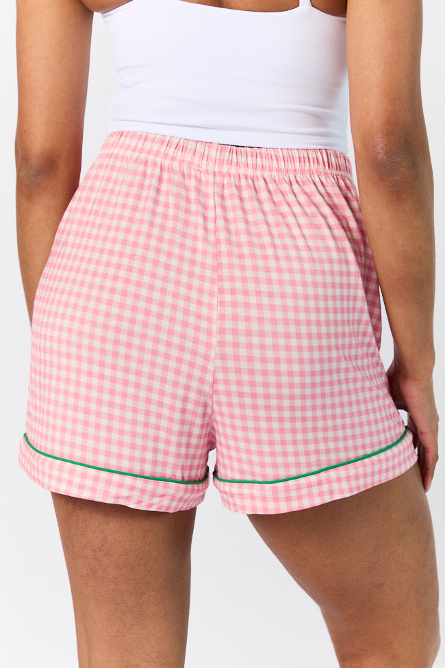 Stylish Pink Gingham Pajama Shorts for Women - Soft & Comfortable Sleepwear - Perfect for Lounging, Vacation, and Summer Nights