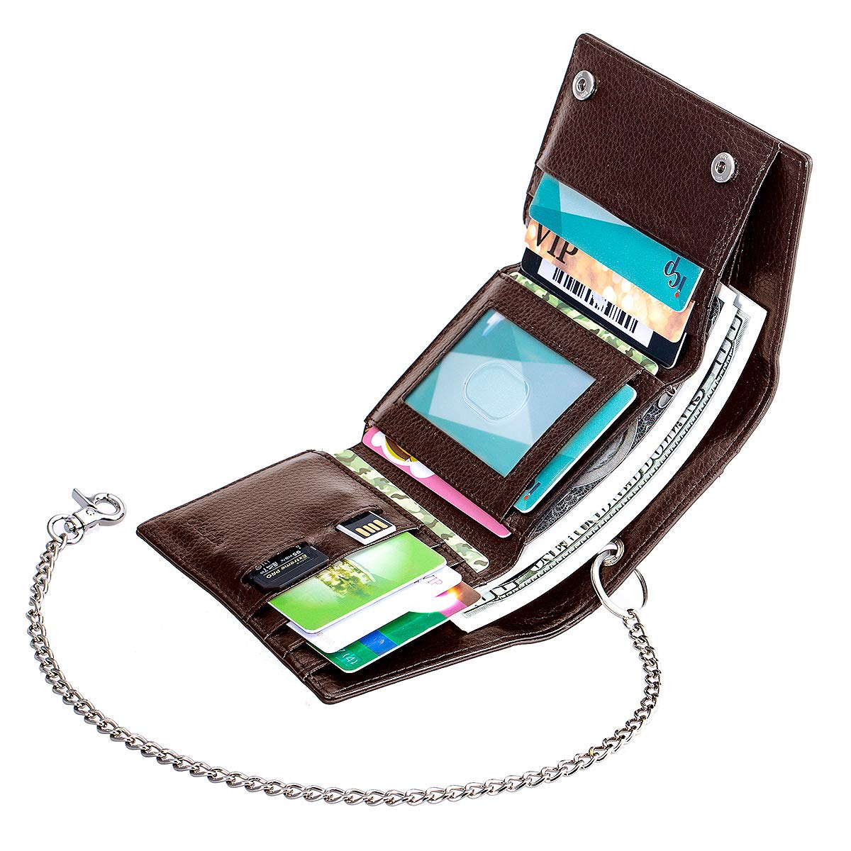 ManChDa Men's RFID Blocking Leather Wallet with Removable Chain - Slim Multi-Function Trifold Wallet for Dad, Gifts for Father's Day, Birthday, Anniversary - Perfect for Travel, Work & Everyday Use