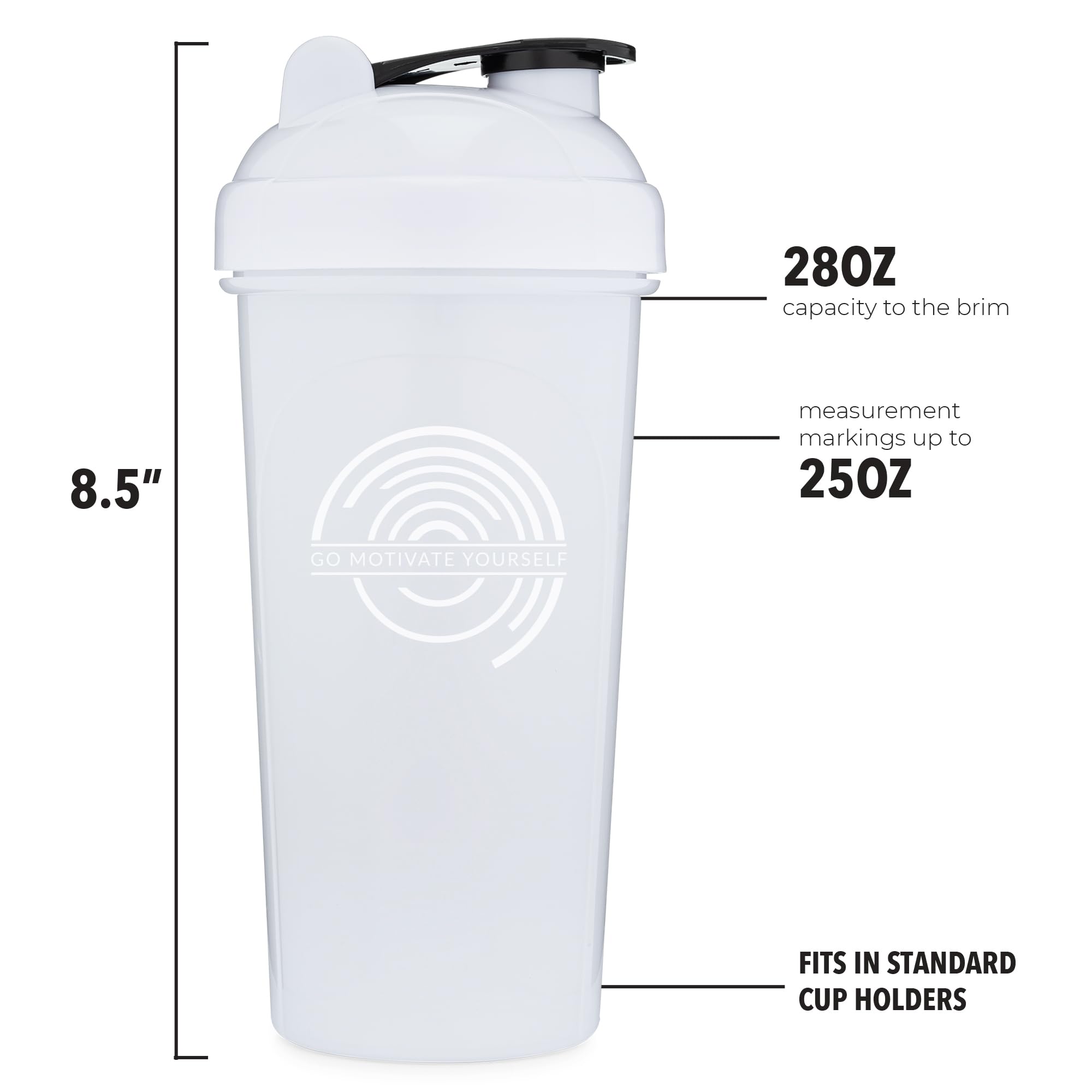 GOMOYO 28-Ounce Protein Shaker Bottle 2-Pack (White & Black) | BPA Free, Dishwasher Safe with Mixing Ball | Perfect for Gym, Workout & Post-Exercise Recovery