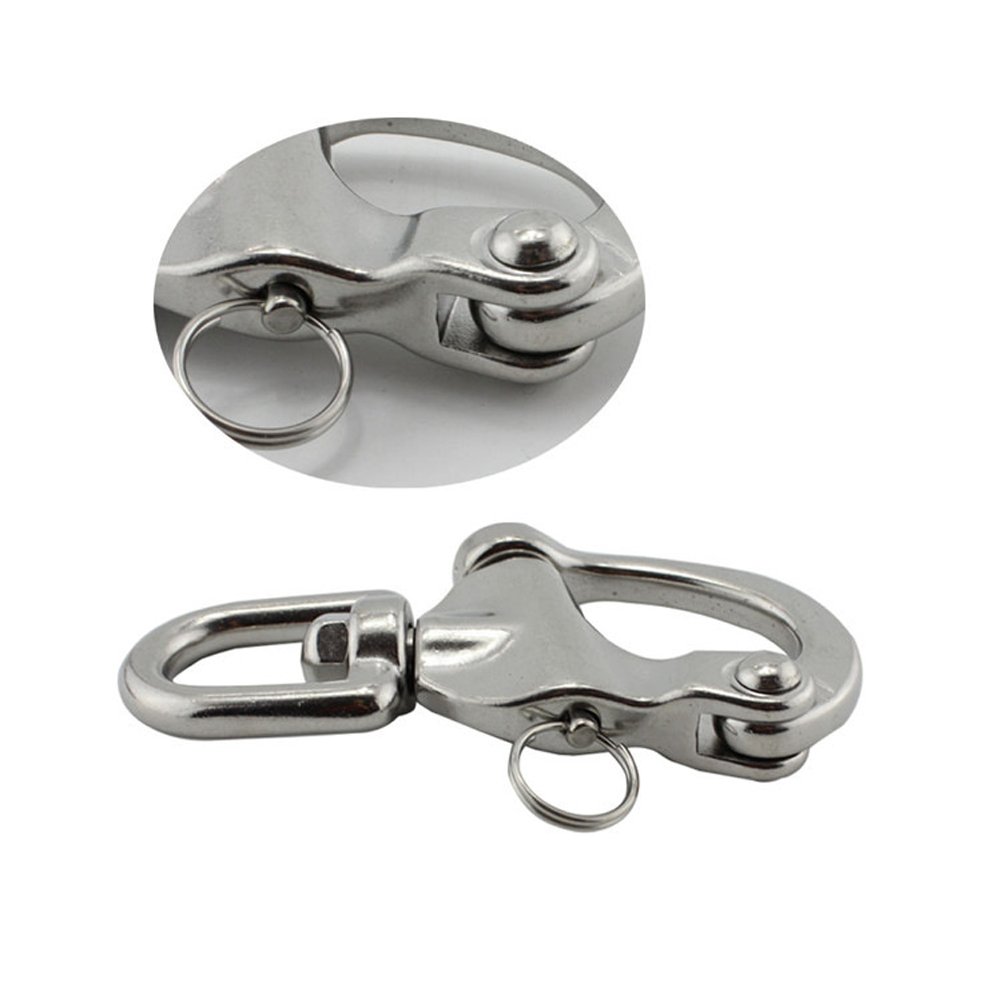 TOPBATHY Heavy Duty Stainless Steel Swivel D Shackle - 2 Pack Corrosion Resistant Snap Hook with Large Bail for Marine, Boating, Fishing & Outdoor Rigging