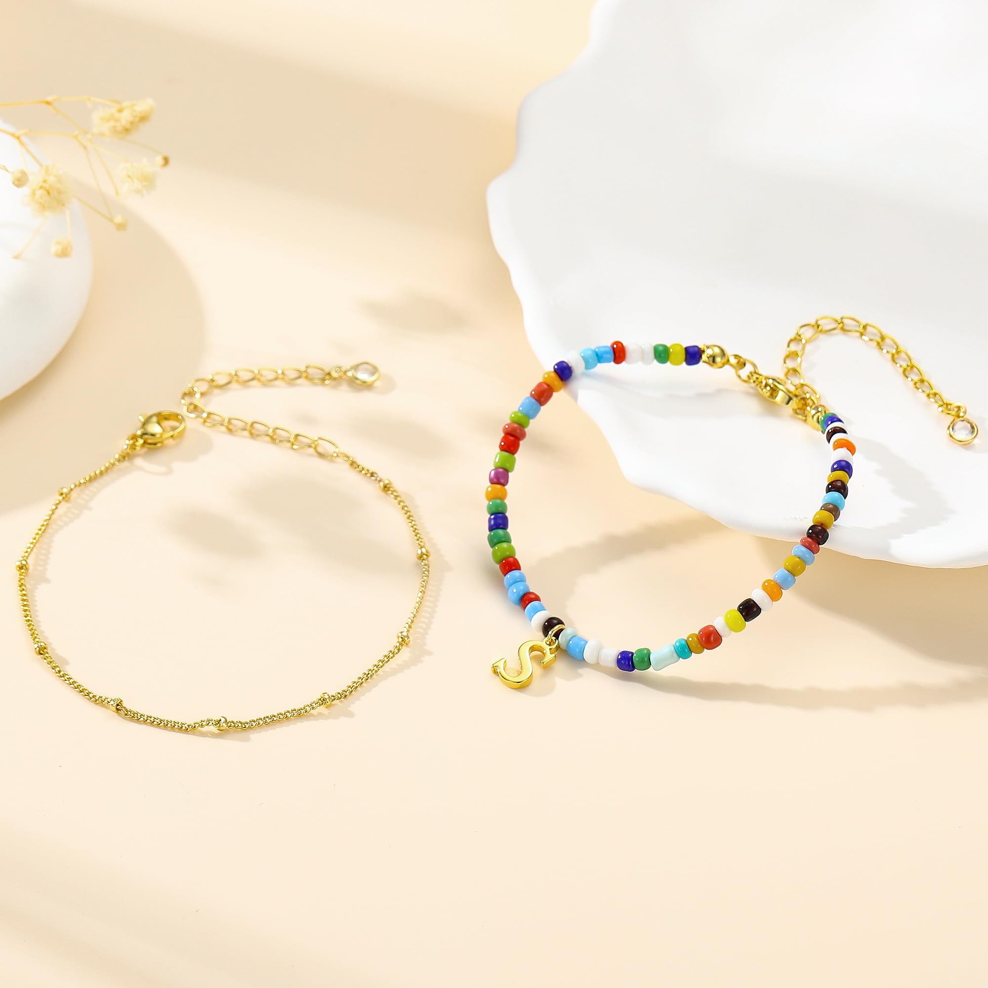 Turandoss Colorful Beaded Bracelets for Women & Girls - 18K Gold Plated Initial Bracelet, Dainty Boho Beaded Jewelry, Personalized Name Bracelet | Perfect Birthday Gift for Her, Teen Girl Gifts, Everyday Wear & Special Occasions