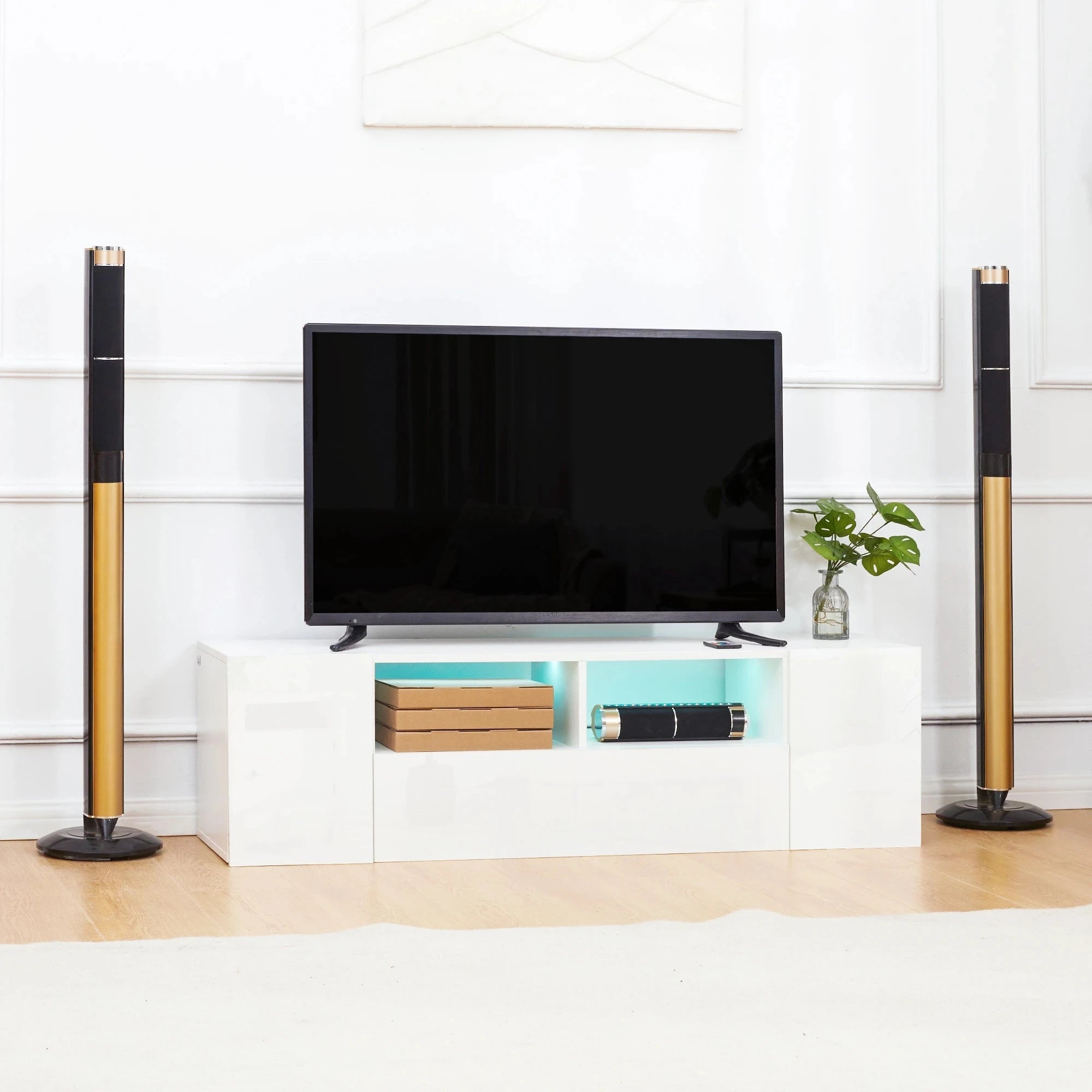 Modern TV Stand with LED Lights & Storage Shelves - 4 Color Options for Living Room, Bedroom & Home Theater Setup