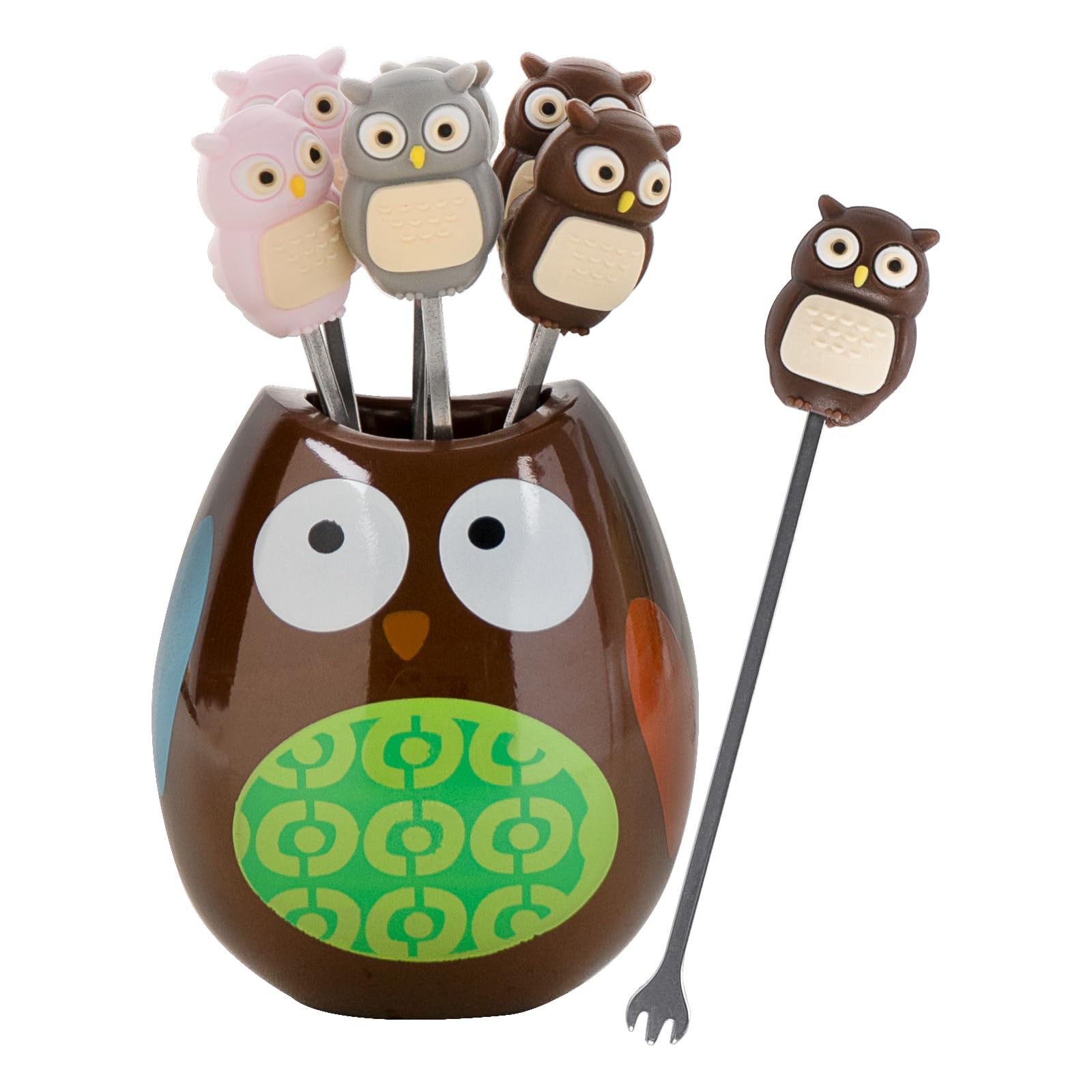 SHIDOW Cute Animal Fruit Forks Set - Stainless Steel Food Picks with Ceramic Owl Holder - Perfect for Party Decorations, Fruit Platters, and Kids Snack Time