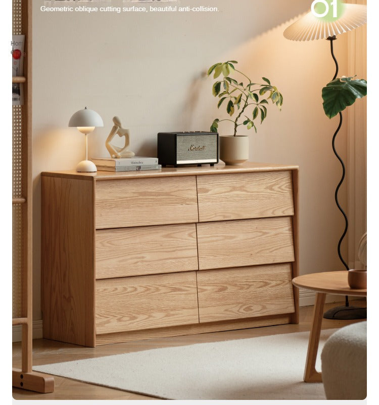 Solid Oak Wood Slanted Surface Chest of Drawers - Vintage Style Dresser for Bedroom, Living Room & Office Storage