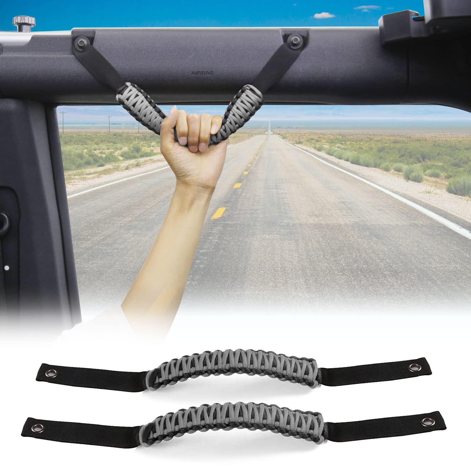 2021-2022 Ford Bronco Roll Bar Grab Handles (2-Pack) - Heavy Duty Grey Interior Car Accessories for Off-Roading & Adventure | Perfect for Jeep Crawling, Trail Riding & Outdoor Exploration