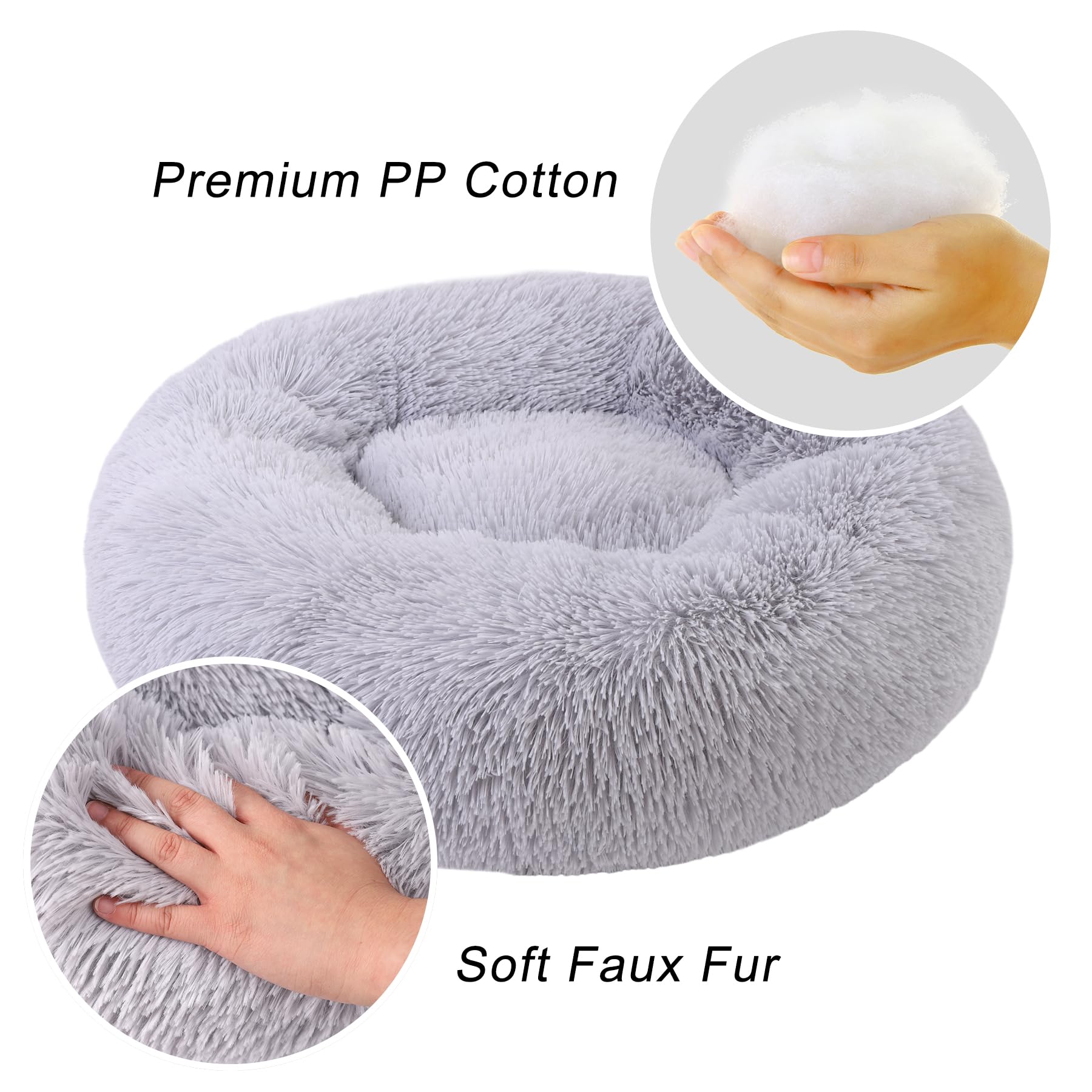 Calming Donut Dog Bed for Small to Medium Pets Up to 80 lbs - Anti-Anxiety Round Pet Bed with Fluffy Washable Cover & Non-Slip Bottom (36