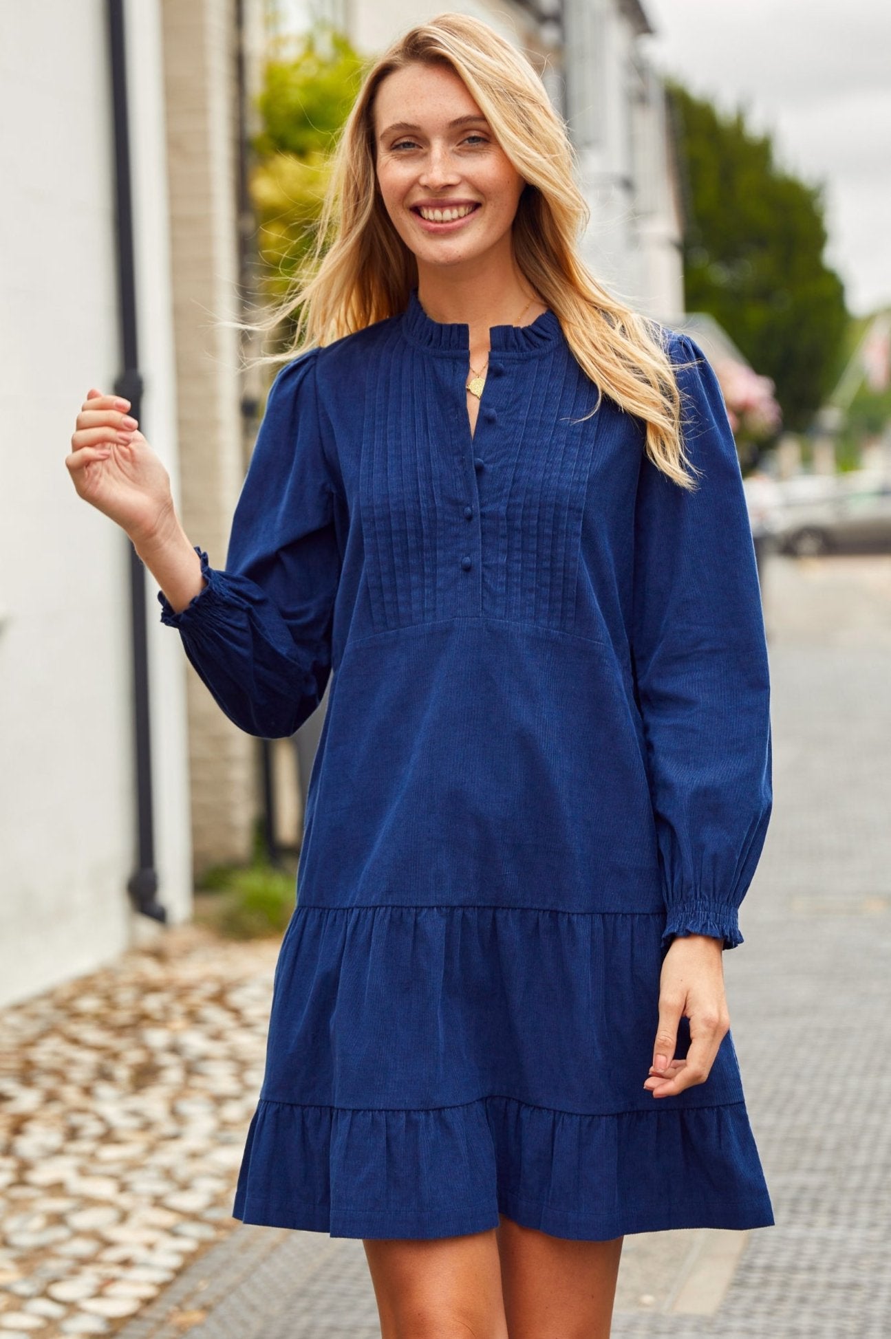 Stylish Women's Corduroy Mini Dress in Navy Blue | Casual Fall Outfit for Brunch, Dates & Shopping