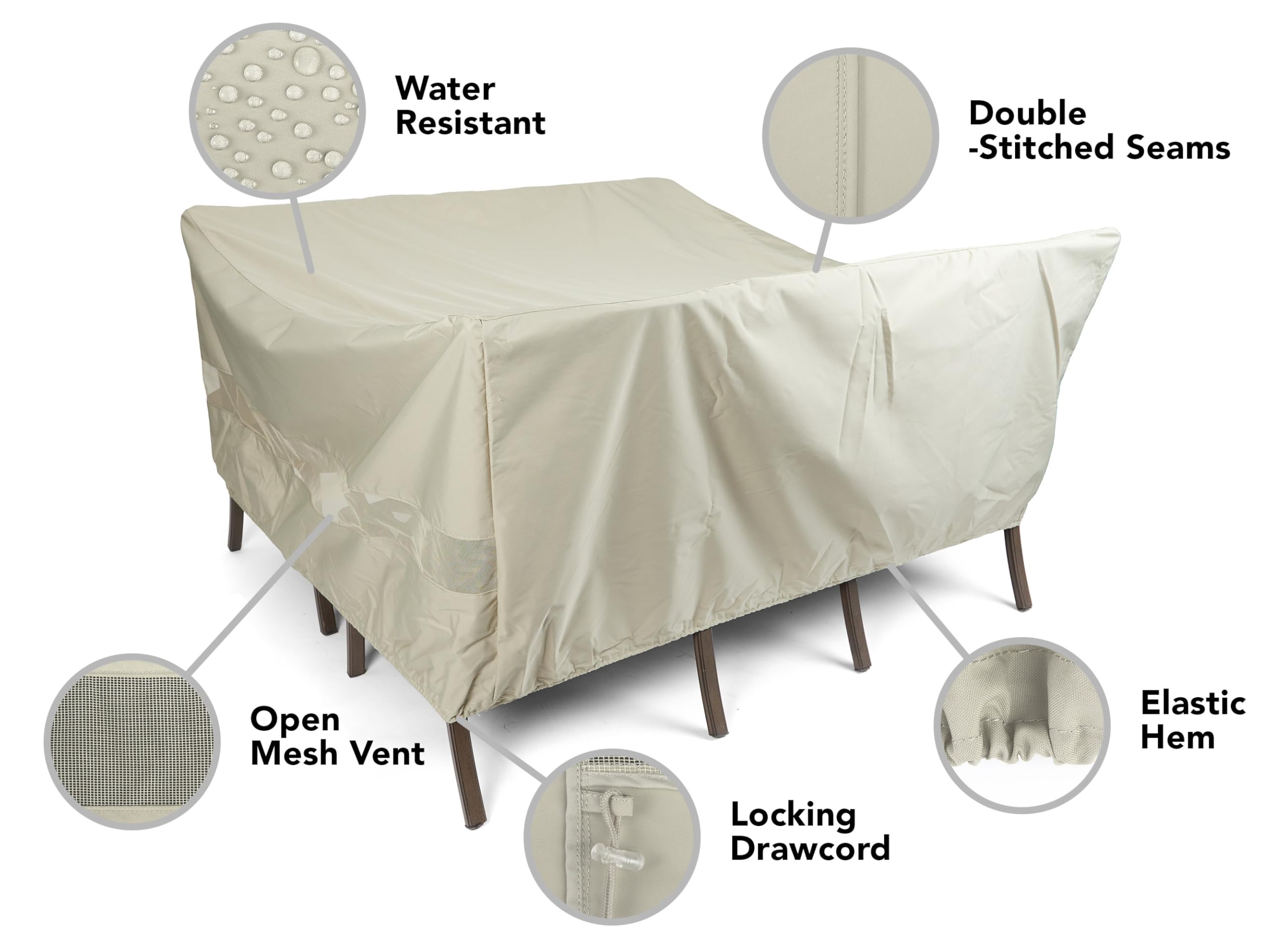 Waterproof Square Dining Table and Chair Cover Set - 66x66x30 Inch Outdoor Patio Furniture Protector with Mesh Ventilation, Khaki Polyester - Perfect for Backyard, Garden, and Poolside Use