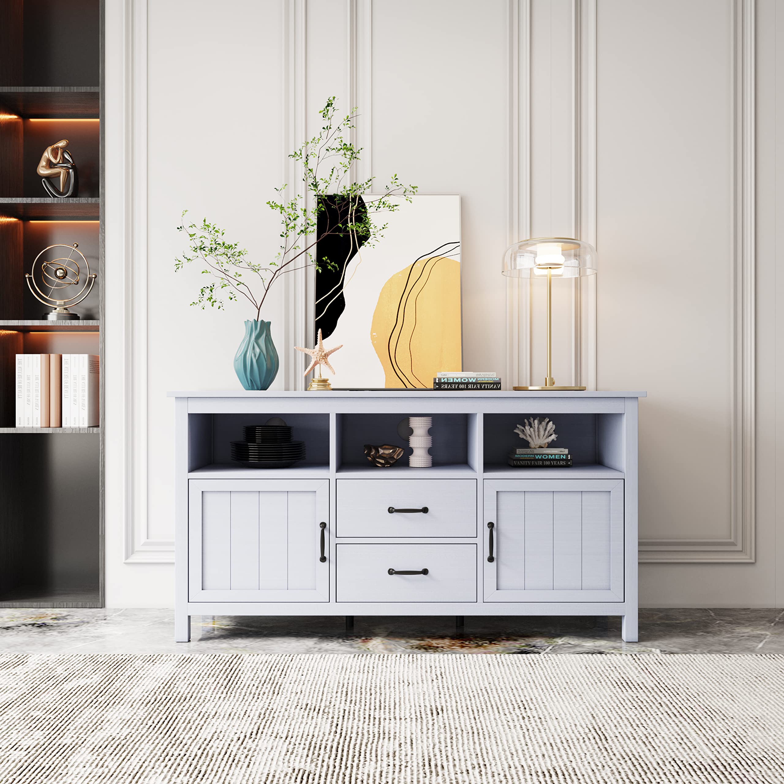 68 Inch TV Stand with 2 Doors & 2 Drawers - Modern Open Style Entertainment Center Cabinet for Living Room, Bedroom & Home Theater - Perfect for Flat Screen TVs & Media Storage