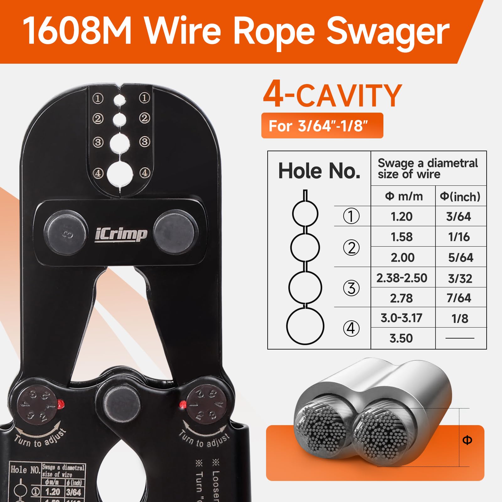 iCrimp Wire Rope Crimping Tool Kit with 375pcs Sleeves & Cutter - IWS-1608M & CWR-35 Set for Fishing, Marine, DIY Projects | Heavy Duty Crimper for Cable, Rope & Rigging