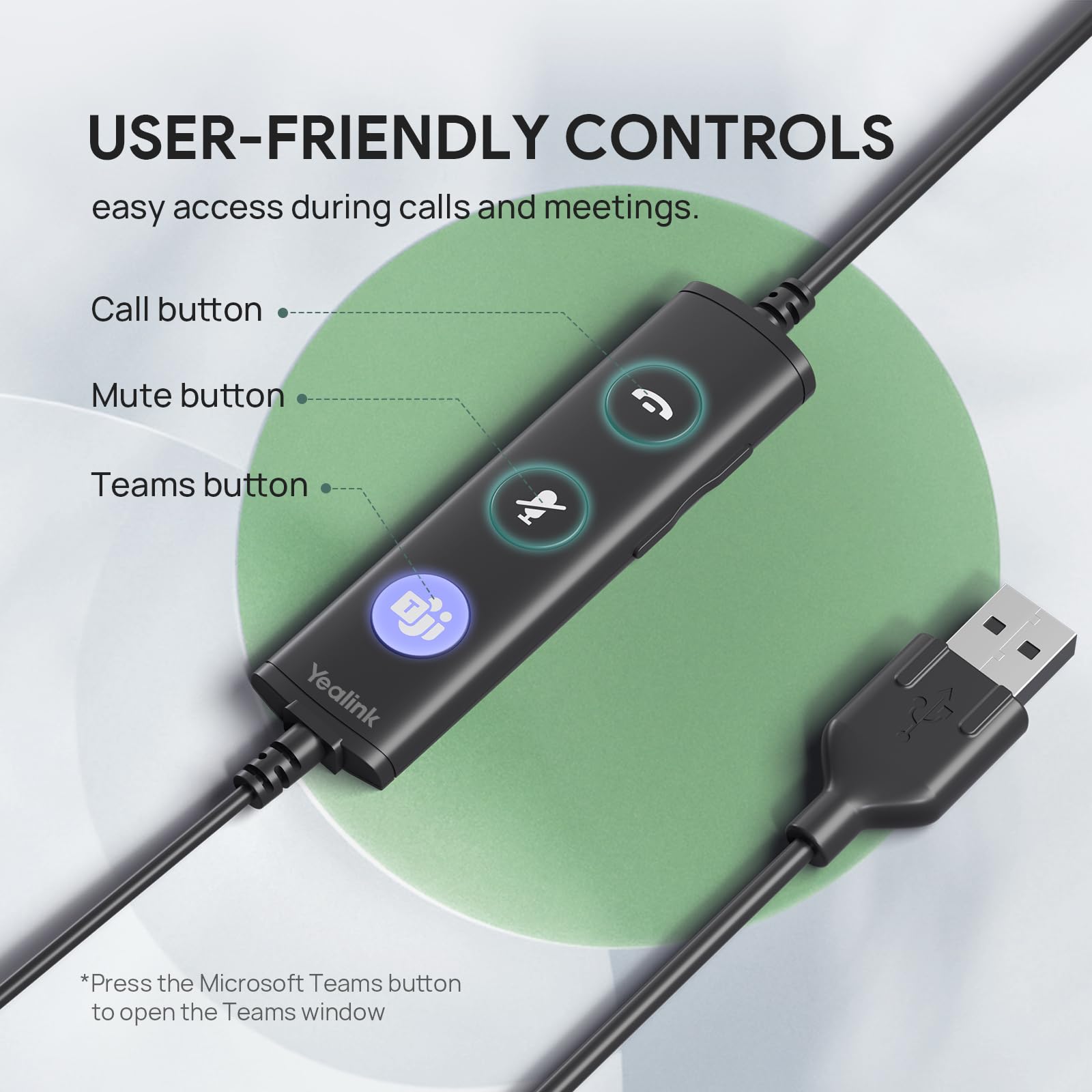 Yealink UH34 USB Headset with Noise Cancelling Microphone - Stereo Wired Headphones for PC, Computer, VoIP Phone (Microsoft Teams Certified) - Perfect for Call Center, Office Work, Remote Meetings & Online Classes