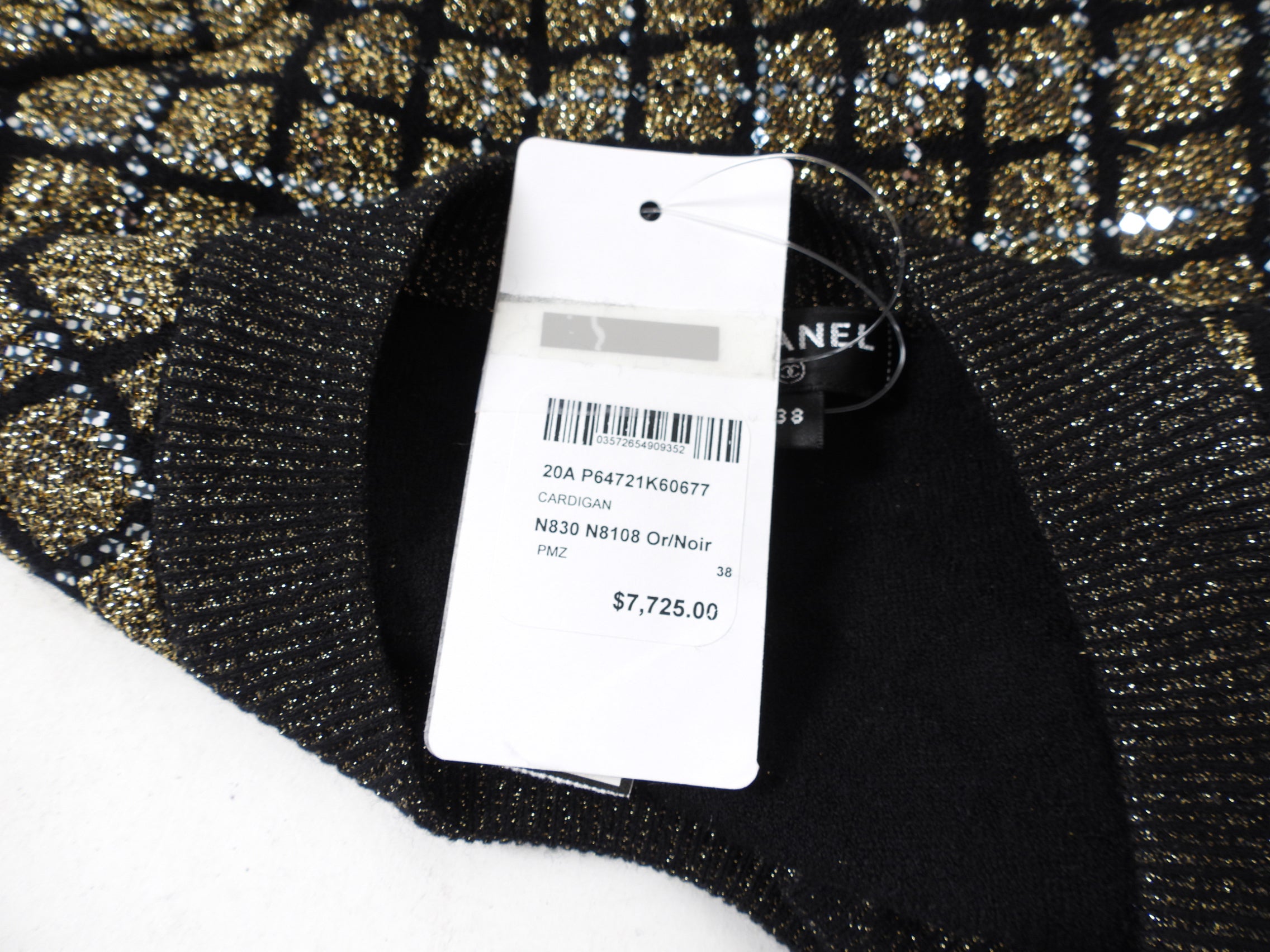 Chanel 20A Black & Gold Shimmer Knit Cardigan Sweater Women's Size FR38 - Perfect for Evening Parties & Luxury Fashion Outfits