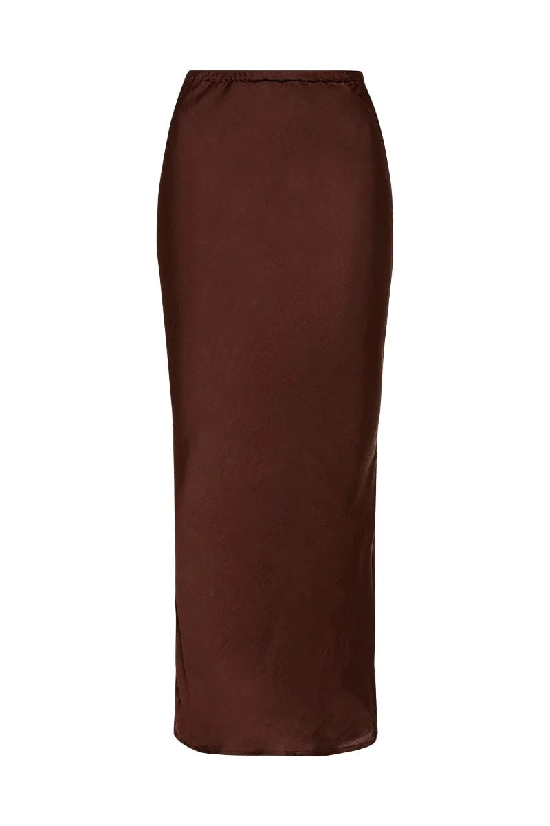 Ancora Women's Dark Truffle Midi Skirt - Elegant A-Line Flowy Skirt for Work, Office & Casual Wear
