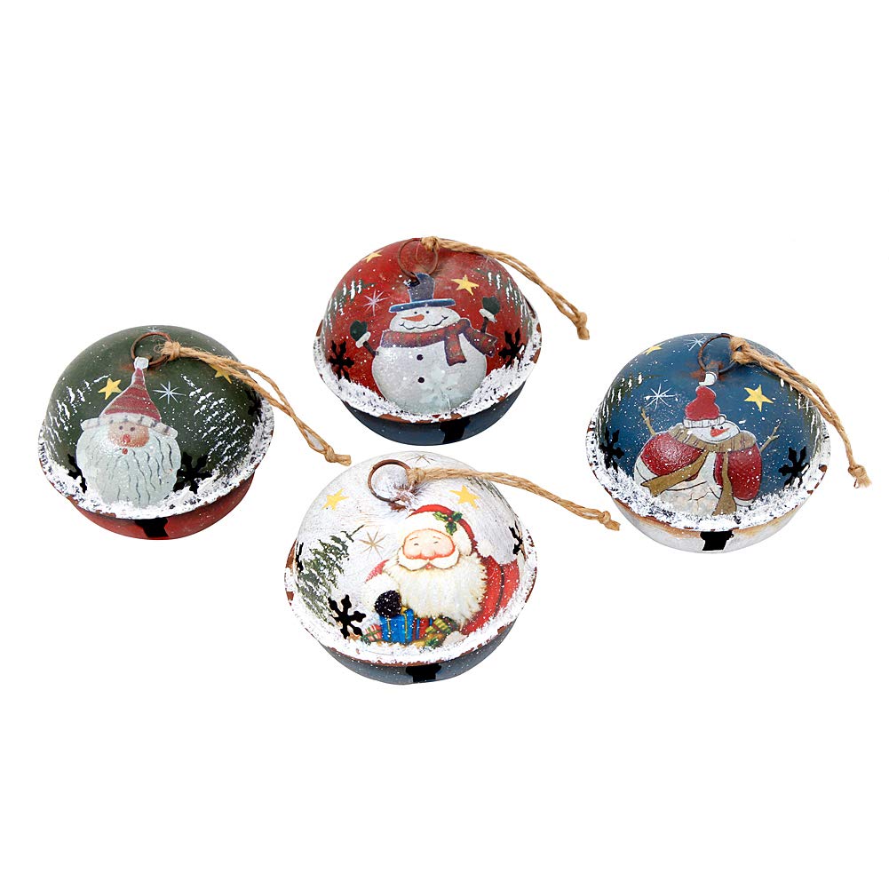 YK Decor Metal Christmas Tree Ornaments - Santa & Snowman Jingle Bells (Set of 6) for Holiday Party Decorations, Xmas Tree Hanging Decor - Perfect for Christmas Parties, Home Decor & Gift Giving