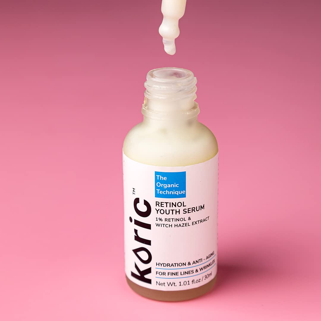 Koric Be Young 4ever Skincare Set - Retinol Youth Serum & Eye Cream for Hyperpigmentation, Wrinkles & Dark Circles | Hazel Extract Formula | Perfect for Night Routine & Anti-Aging Care