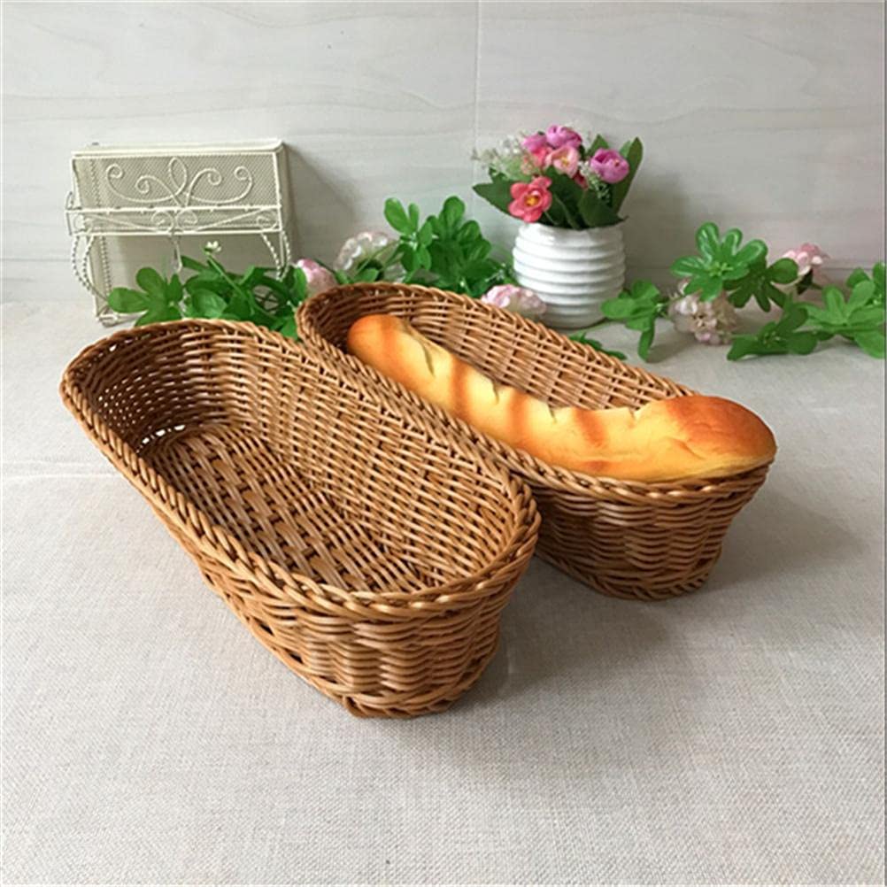 ICRPSTU Plastic Woven Bread Basket - Long Rattan Style Tabletop Serving Basket for Restaurants, Fruits, Vegetables, Bread Display | Perfect for Dining, Kitchen, Party Buffet & Home Decor
