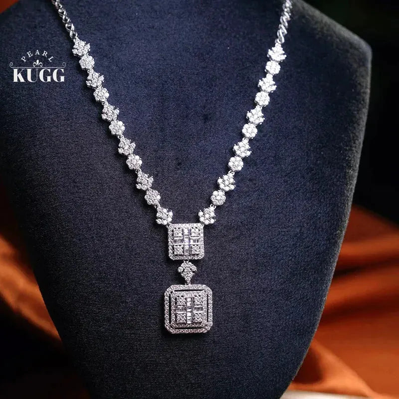 18K White Gold Diamond Necklace for Women - 3.5 Carat Real Natural Square Cut Diamond Pendant Luxury Jewelry | Perfect for Parties, Weddings, Anniversaries & Special Occasions