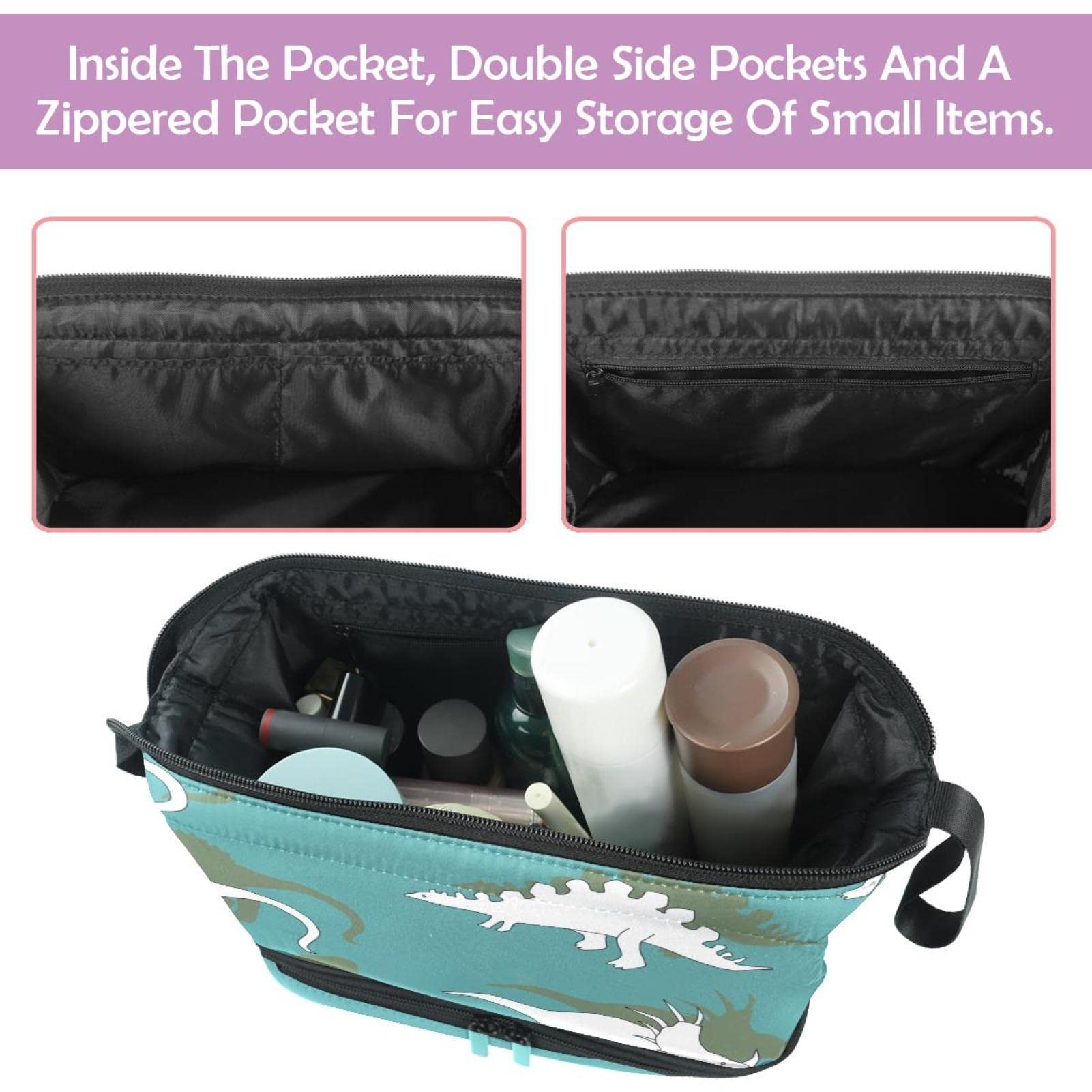 Large Makeup Bag for Travel - White Dinosaur Cosmetic Organizer & Toiletry Bag for Women | Perfect for Travel, Gym, and Daily Essentials Storage