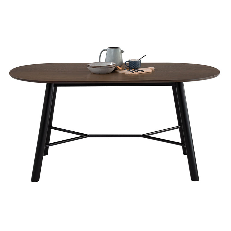 HAROLD 160cm Walnut & Black Dining Table - Modern Wooden Kitchen Table for Small Spaces, Dining Room, and Family Gatherings