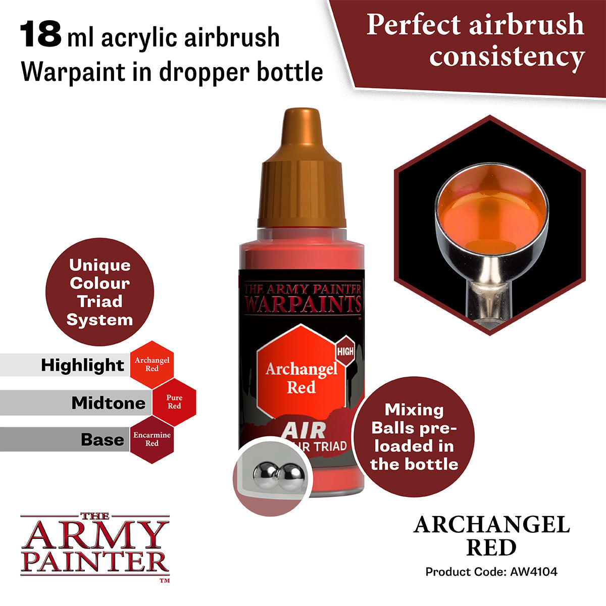 Warpaints Air: Archangel Red - Premium Model Paint for Miniatures & War Games - Perfect for Tabletop Gaming & Hobbyists
