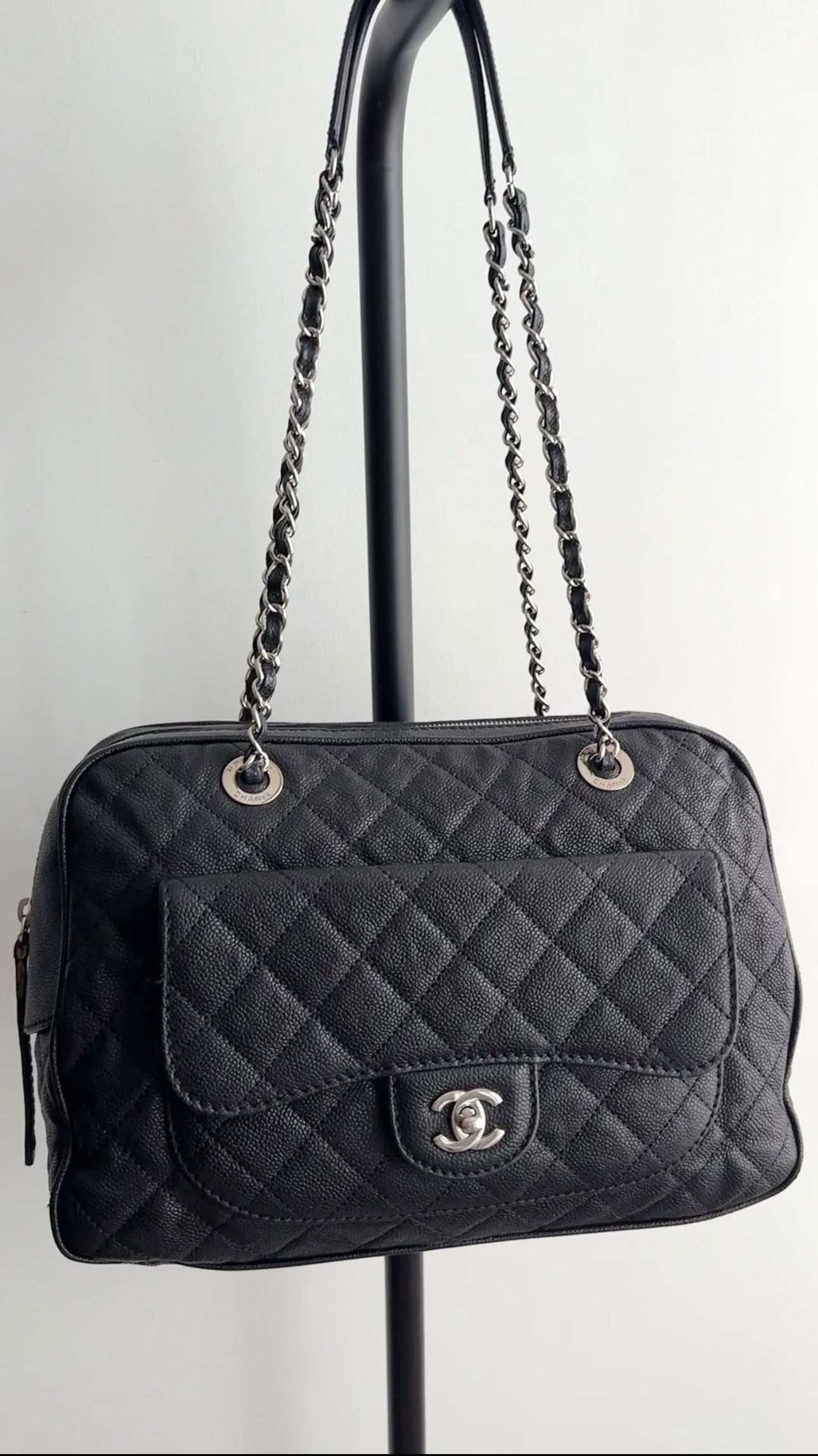 Chanel 13P Black Caviar Quilted Leather Paradoxal Camera Bag - Luxury Designer Crossbody Purse for Women, Perfect for Date Night & Evening Events