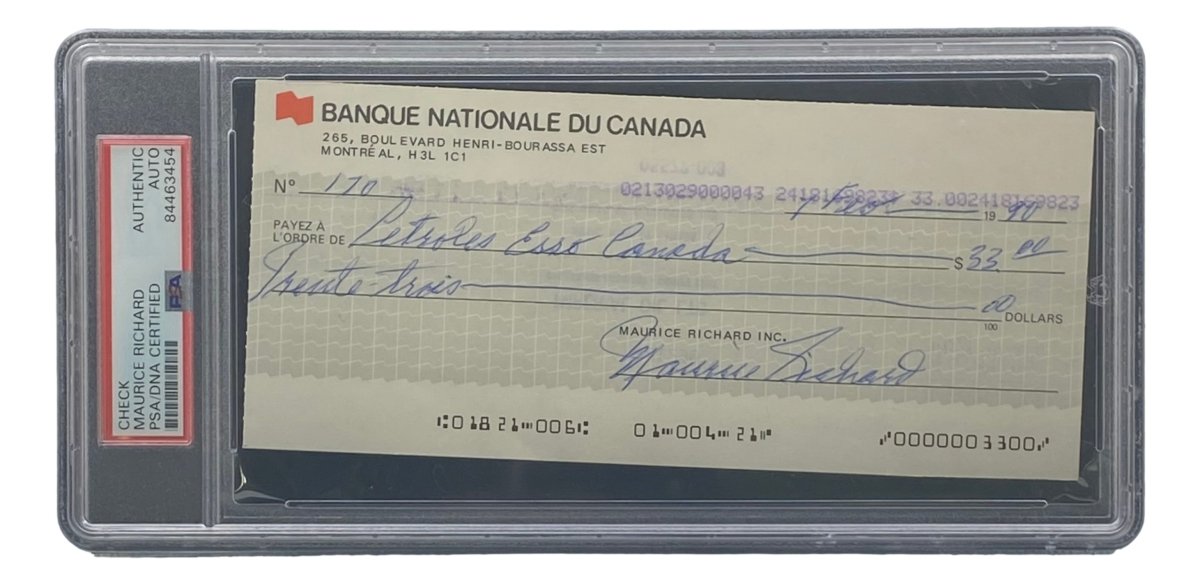 Authentic Maurice Richard Signed Montreal Canadiens Bank Check #170 - PSA/DNA Certified Hockey Memorabilia - Perfect for Sports Collectors & Hockey Fans Display