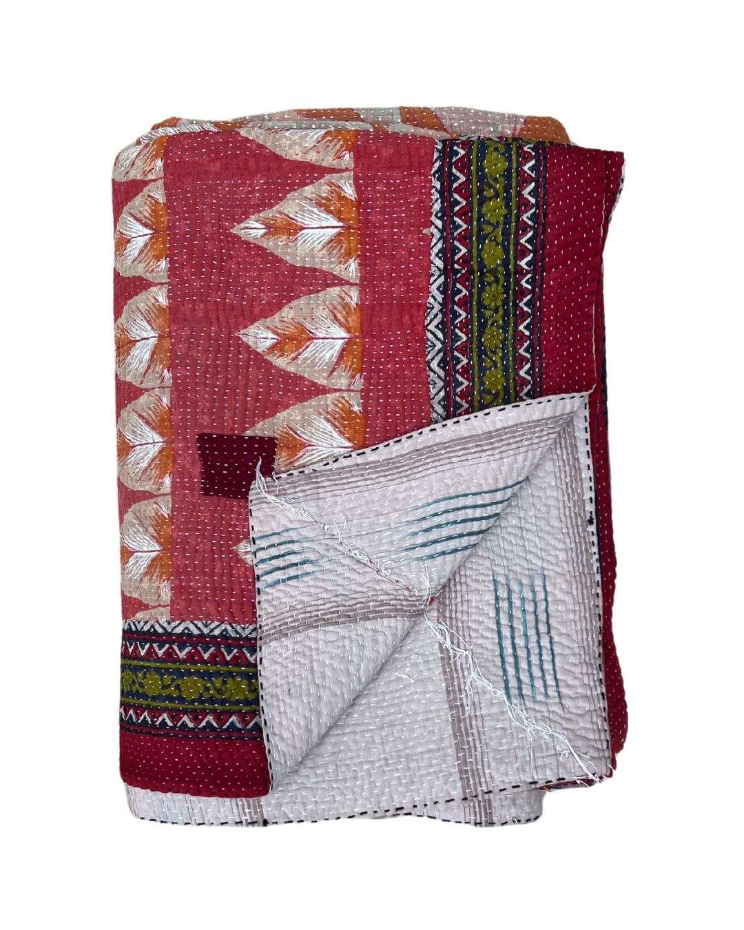 Premium Midweight Kantha Quilt No. 797 - Handmade Cotton Throw Blanket for Bed, Sofa & Cozy Home Decor - Perfect for Bedroom, Living Room & Gift Giving