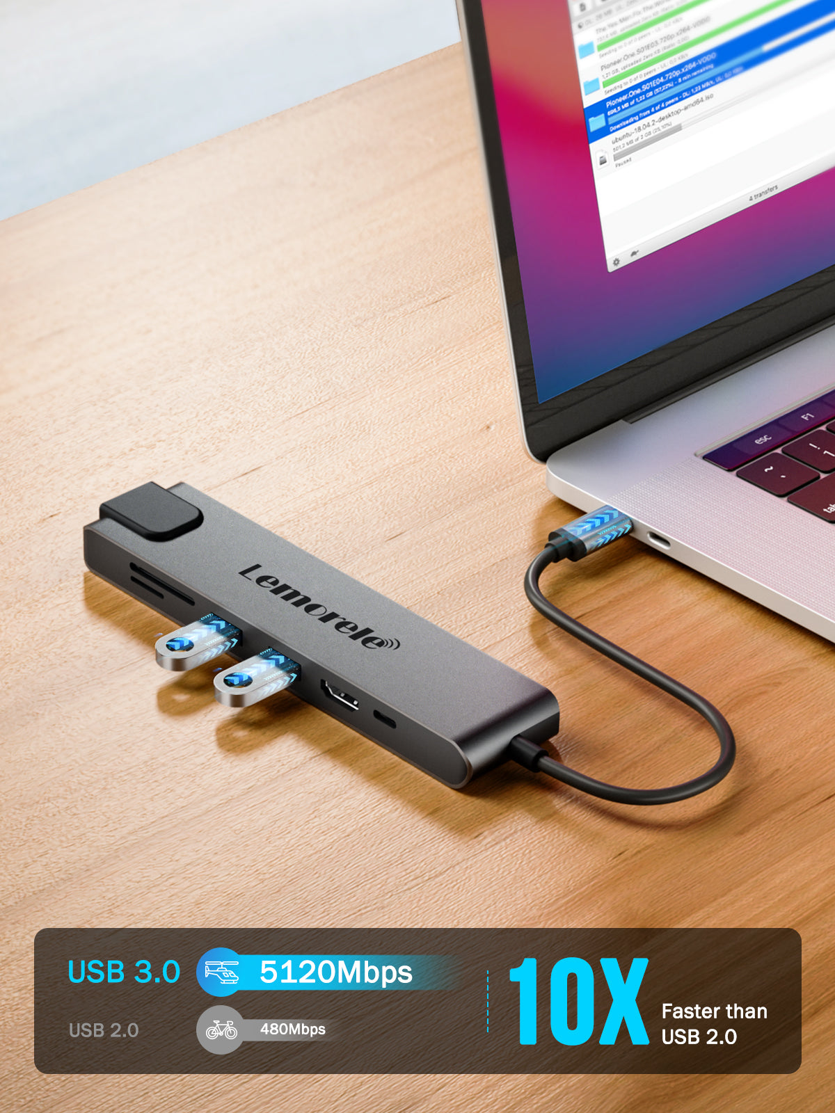 LEMORELE™ TC25 7-in-1 USB C Hub with 4K HDMI, USB 3.0, SD/TF Card Reader, PD Charging - Perfect for MacBook Pro/Air, iPad Pro, Chromebook & More
