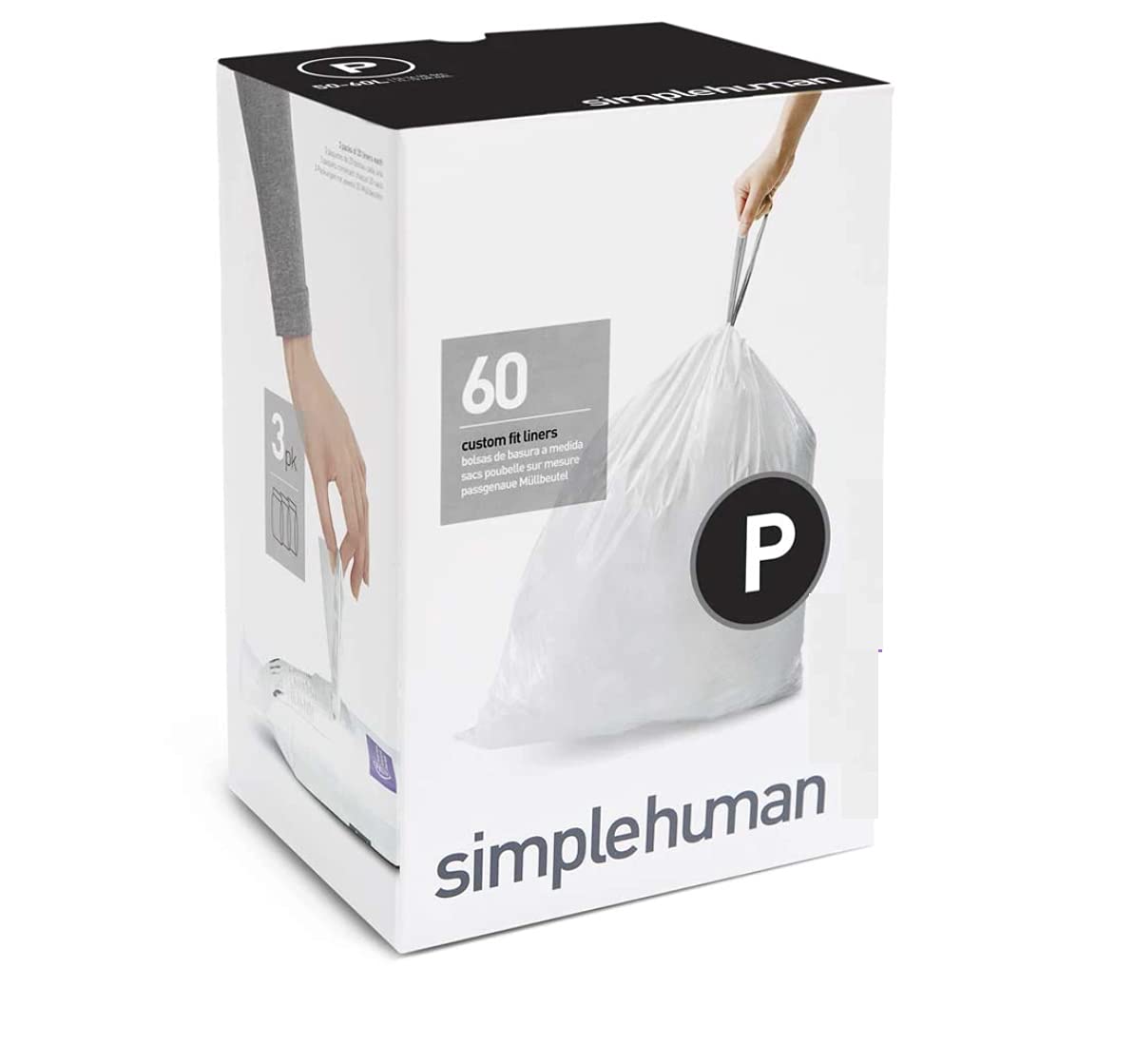 simplehuman Code P Custom Fit Drawstring Trash Bags - 30L/8 Gallon White Trash Liners (240 Count) | Perfect for Kitchen, Bathroom & Office Waste Bins | Dispenser Pack Included
