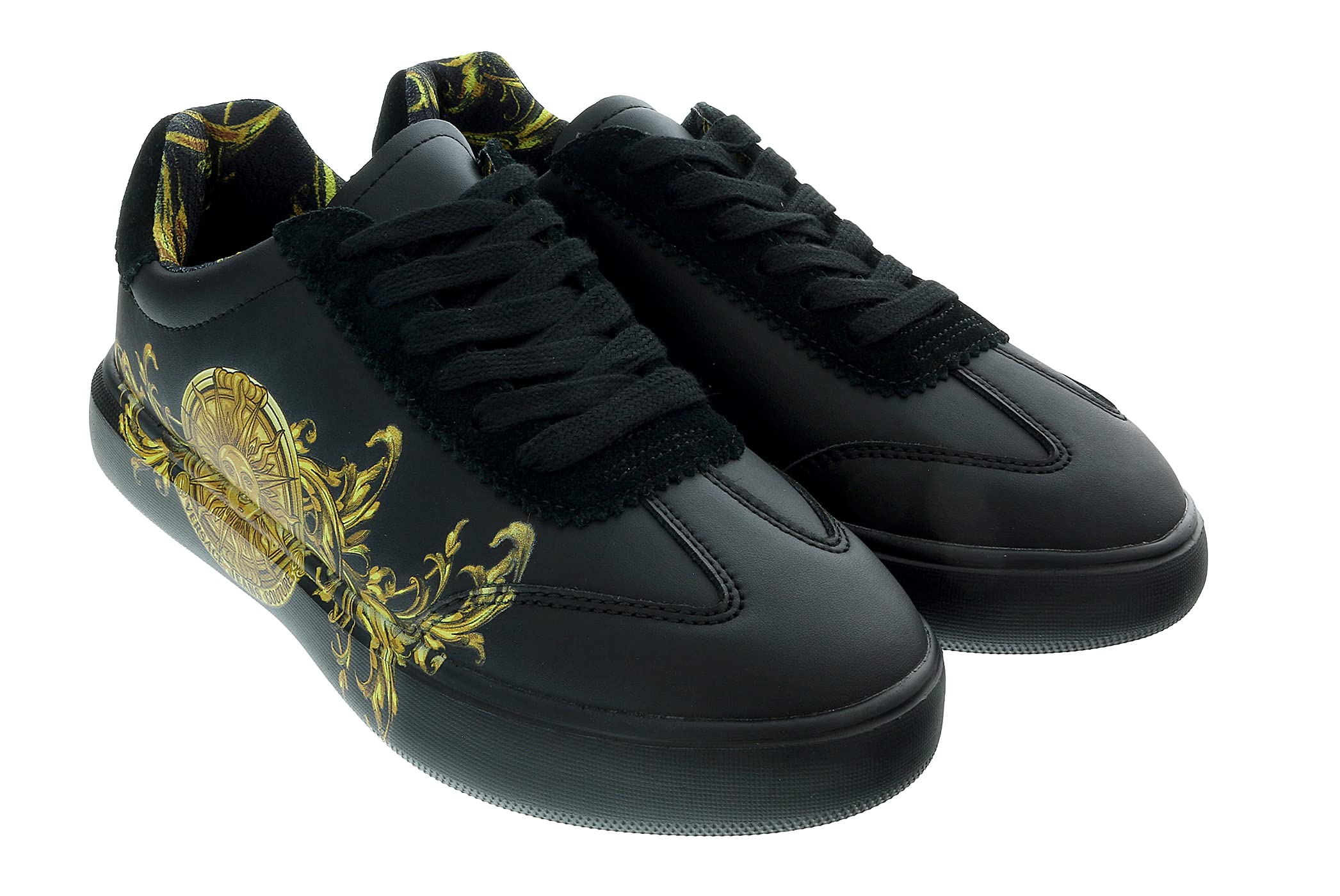 Versace Jeans Couture Black and Gold Medusa Fashion Sneakers for Women - Stylish Court Shoes for Casual Wear, Gym, and Street Fashion