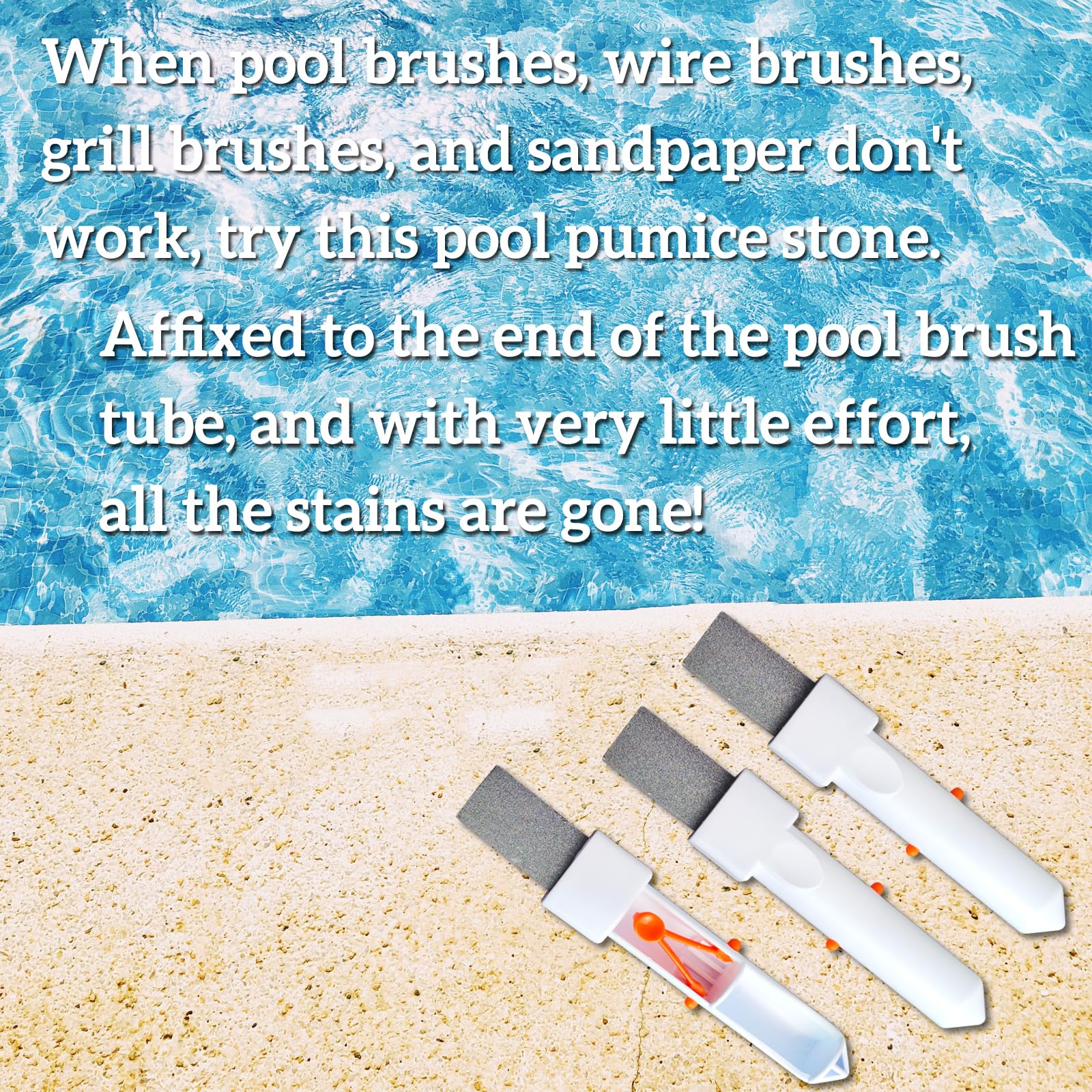 Pool Stain Remover Pumice Stone with Pole Handle - Remove Calcium, Rust Stains & Scrub Debris from Pool Tiles, Walls, Steps, Floors & Corners (3 Pack) - Ideal for Inground & Above Ground Pools
