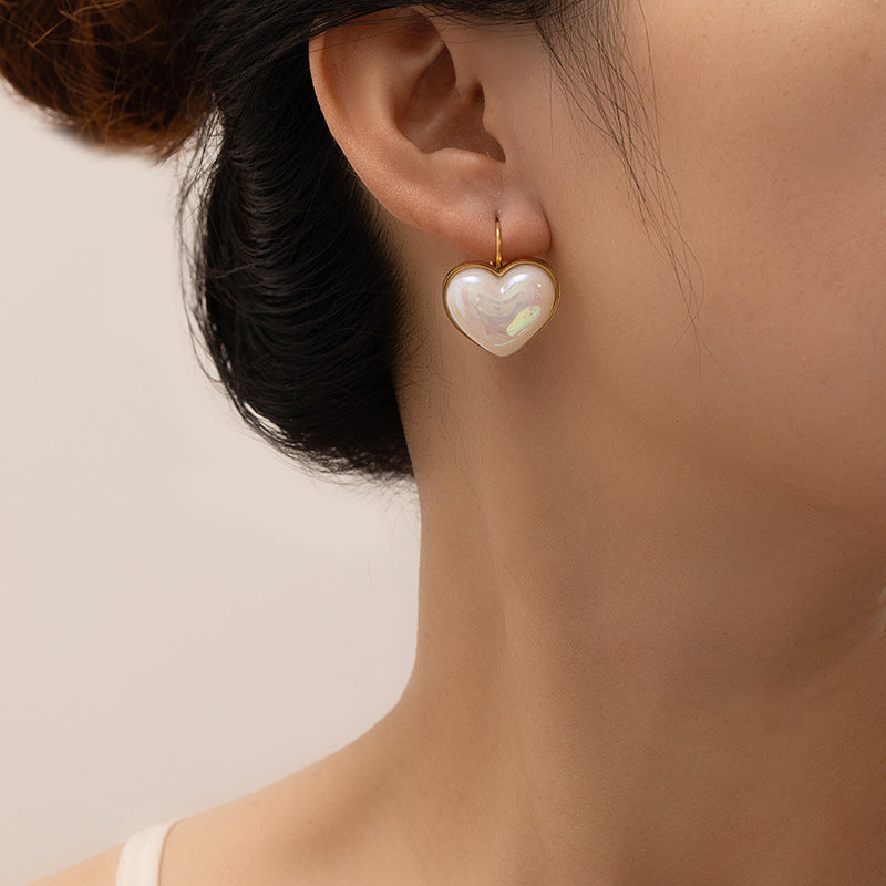 Dainty Puffed Heart Pearl Level Back Hoop Earrings for Women | A7403 | Elegant Jewelry for Date Night, Wedding & Special Occasions