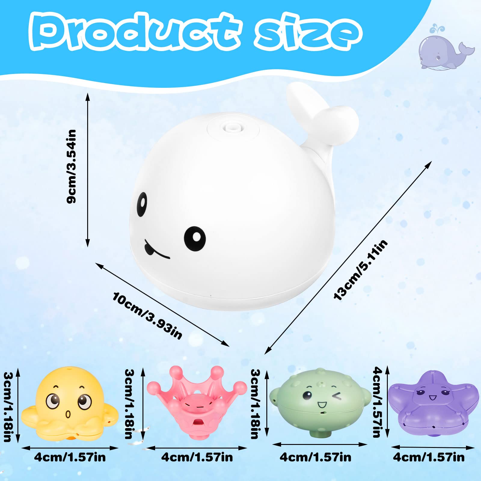 Whale Bath Toy Automatic Spray Light Up Water Baby Bath Toy, Induction Sprinkler Bathtub Shower Toys for Toddlers Infants Kids, Pool Shower Bathroom Toys Spray Water Baby Toy for Fun Bath Time and Learning Play