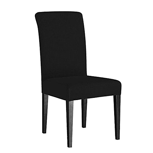 SANOCAY Classic Comfort Dining Chair Cover - Plaid Jacquard Fabric Stretch Parsons Slipcover - Washable & Removable for Kitchen, Restaurant, Hotel, Banquet & Wedding Use (Black) - Perfect for Home Decor and Event Seating